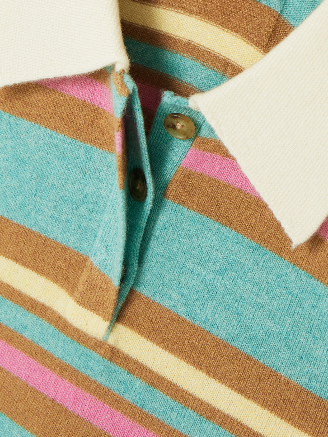 Guest In Residence Cropped Striped Cashmere Polo Shirt In Blue