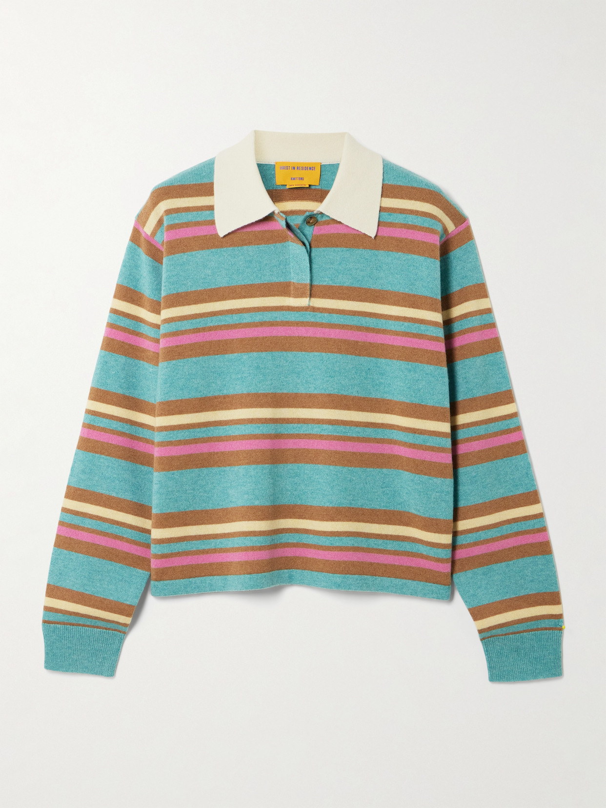 Guest In Residence Cropped Striped Cashmere Polo Shirt In Blue