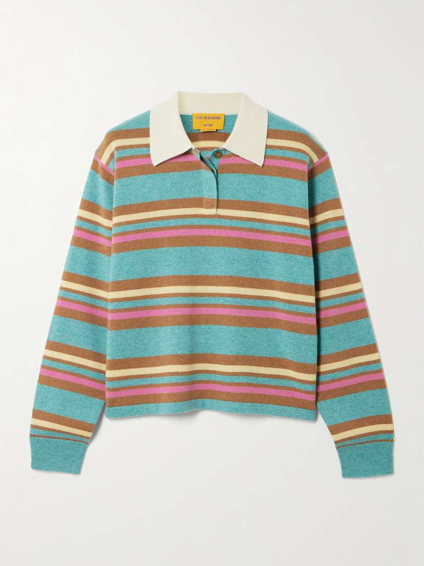 Guest In Residence Cropped Striped Cashmere Polo Shirt