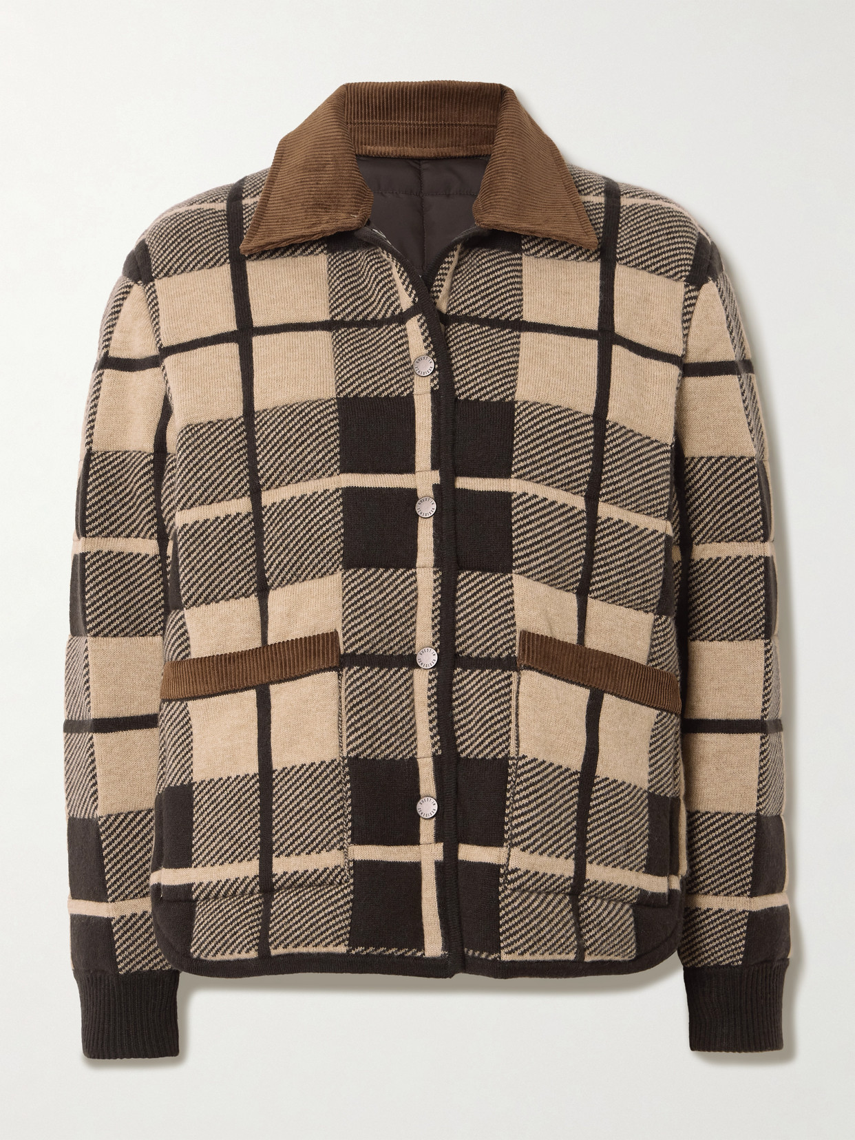 Guest In Residence Reversible Corduroy-trimmed Quilted Shell And Checked Wool And Cashmere-blend Jacket In Brown