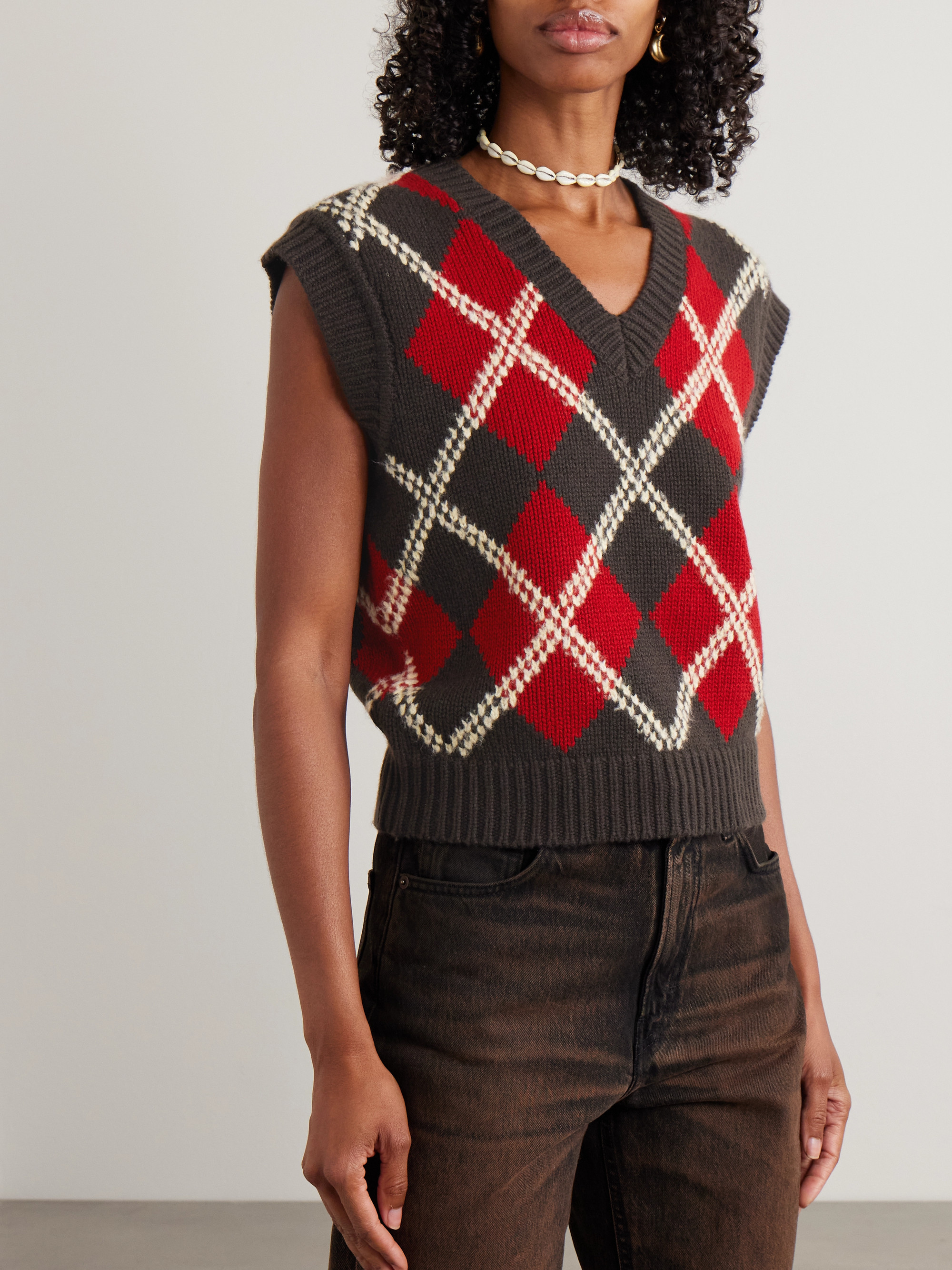 Guest In Residence Argyle wool-blend vest