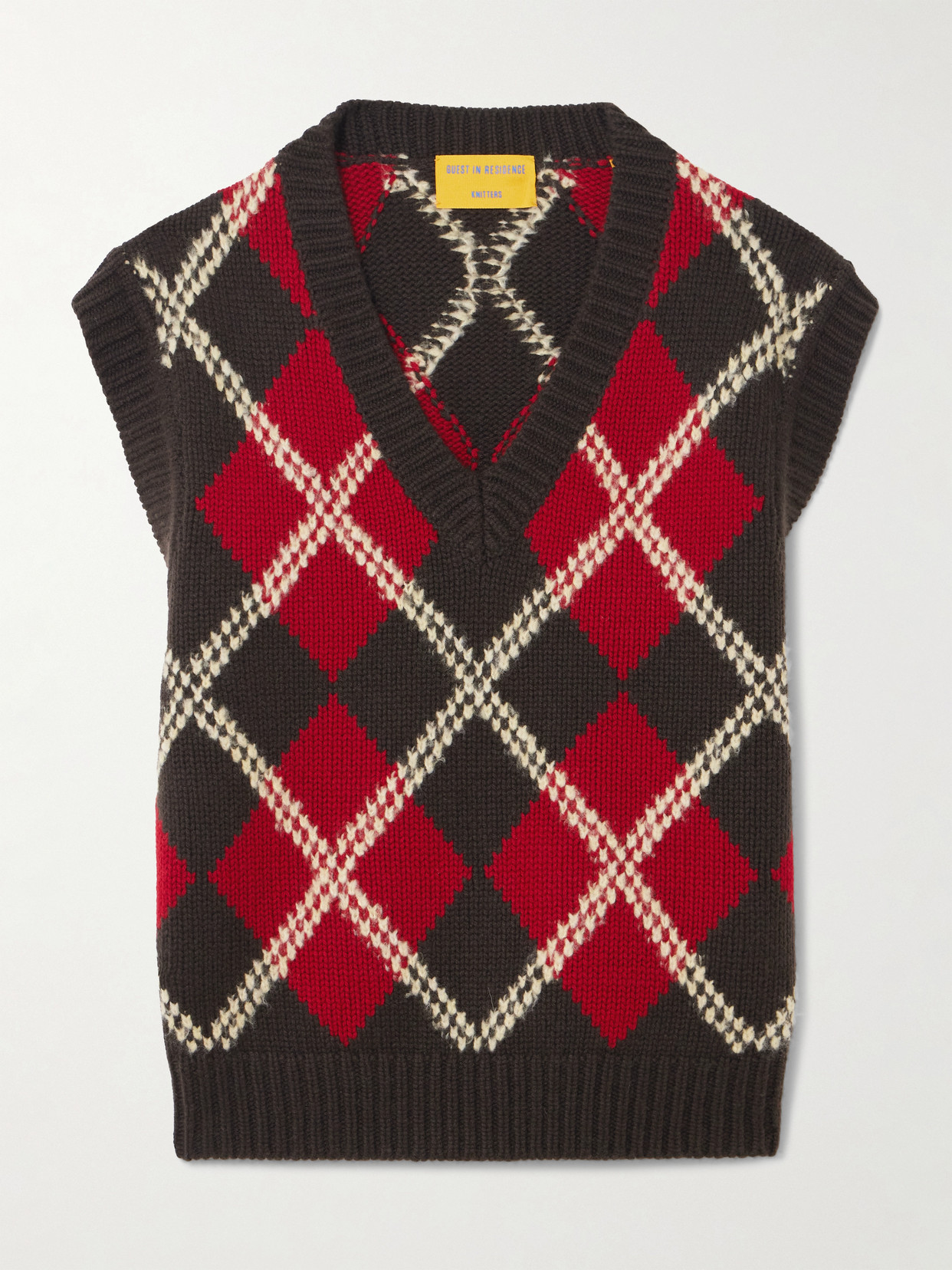Guest In Residence Argyle Wool-blend Vest In Red
