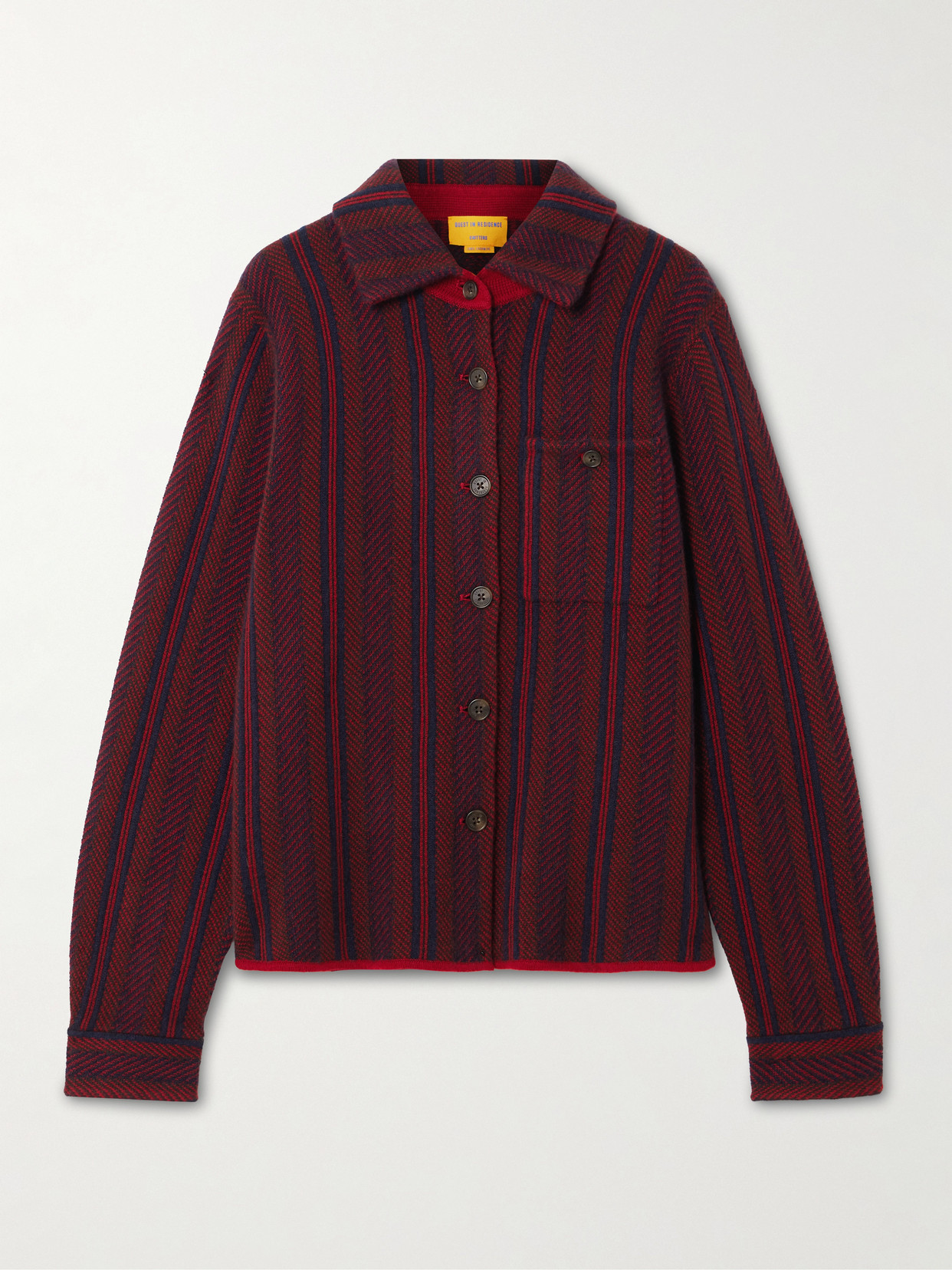 Guest In Residence Dylan Striped Cashmere Cardigan In Red