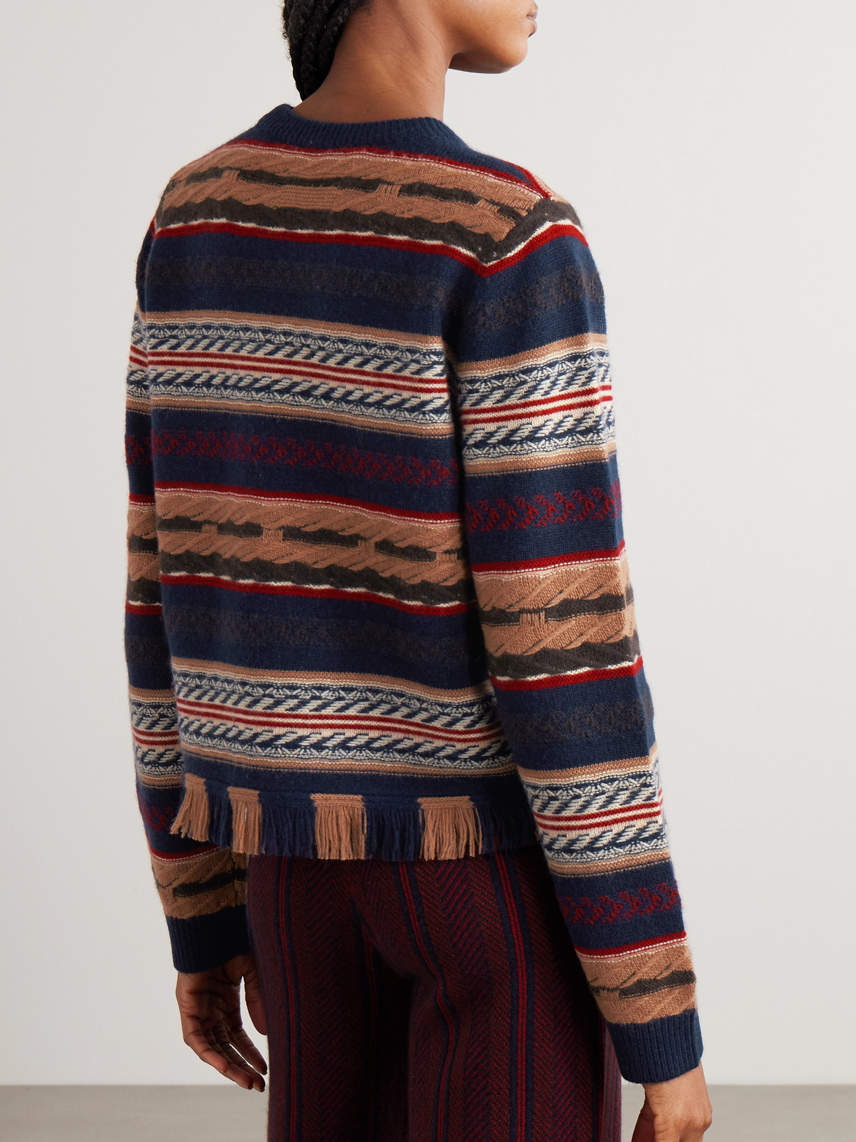 Guest In Residence Western Fringed Striped Wool And Cashmere-blend Sweater In Multi