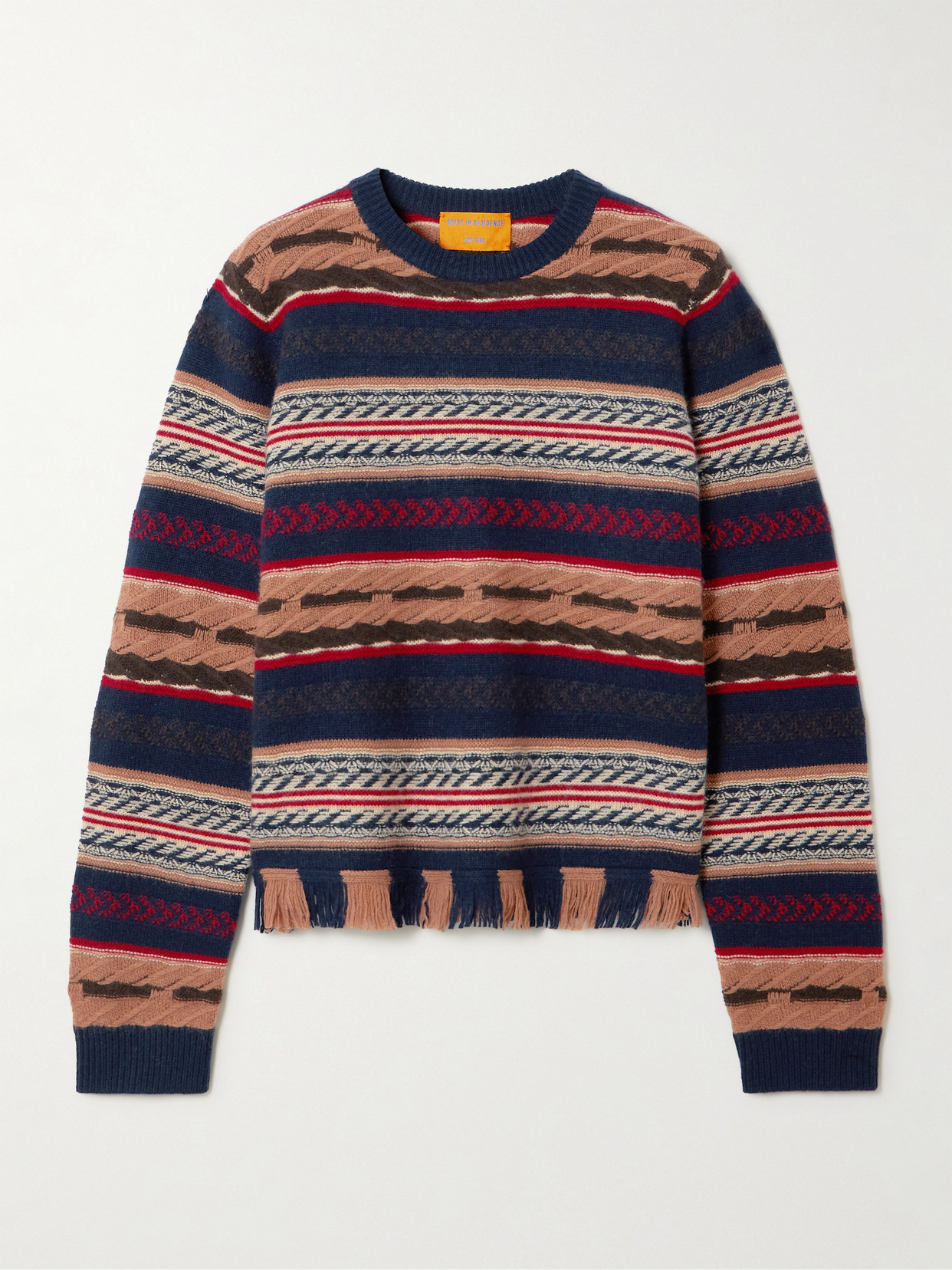 Guest In Residence Western Fringed Striped Wool And Cashmere-blend Sweater In Multi