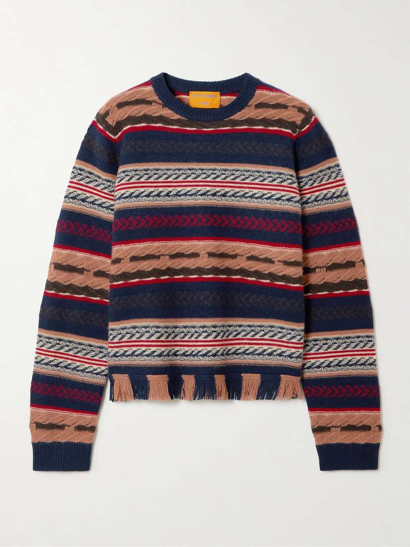 Guest In Residence Western Fringed Striped Wool And Cashmere-blend Sweater