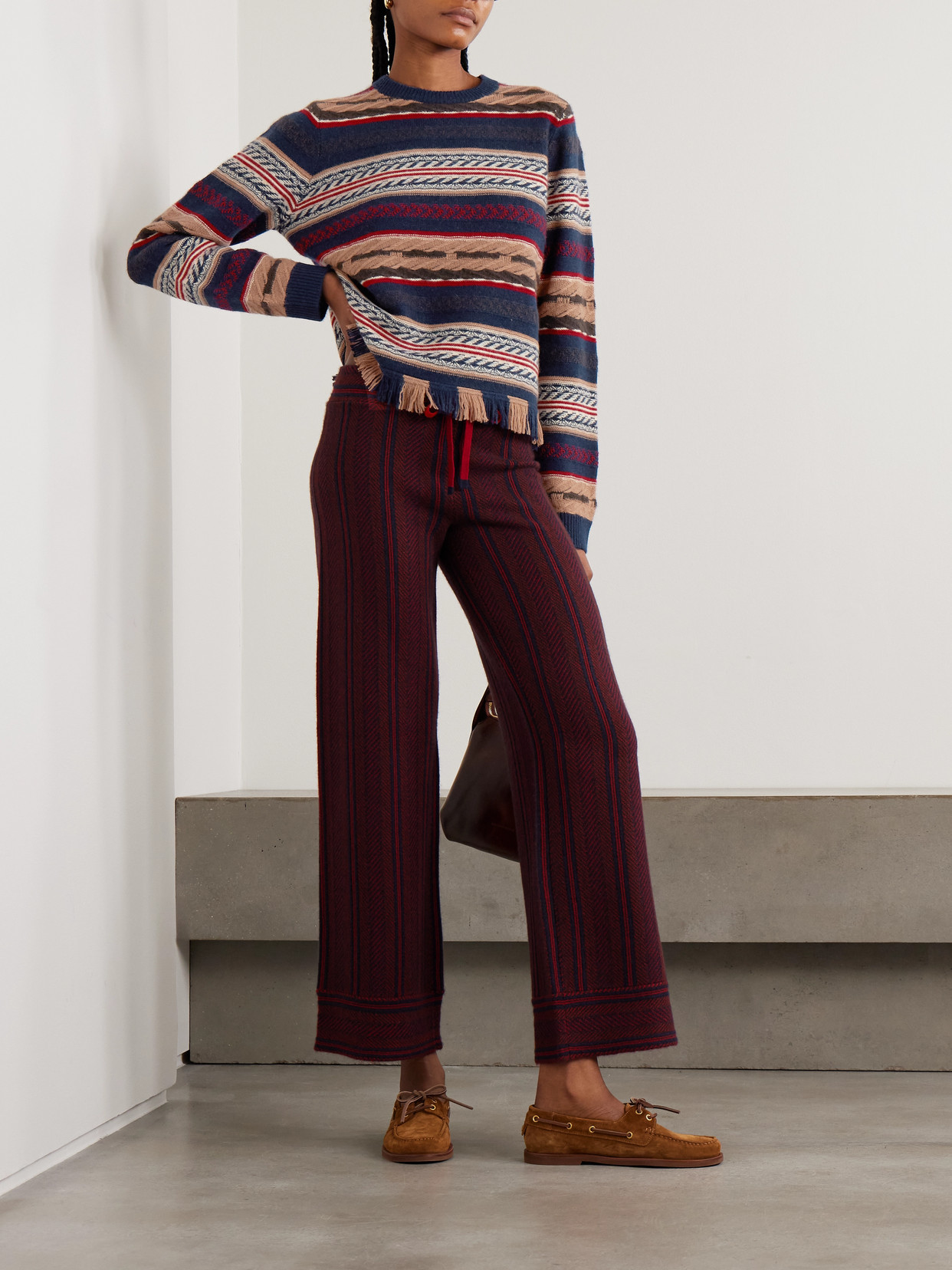 Guest In Residence Western Fringed Striped Wool And Cashmere-blend Sweater In Multi
