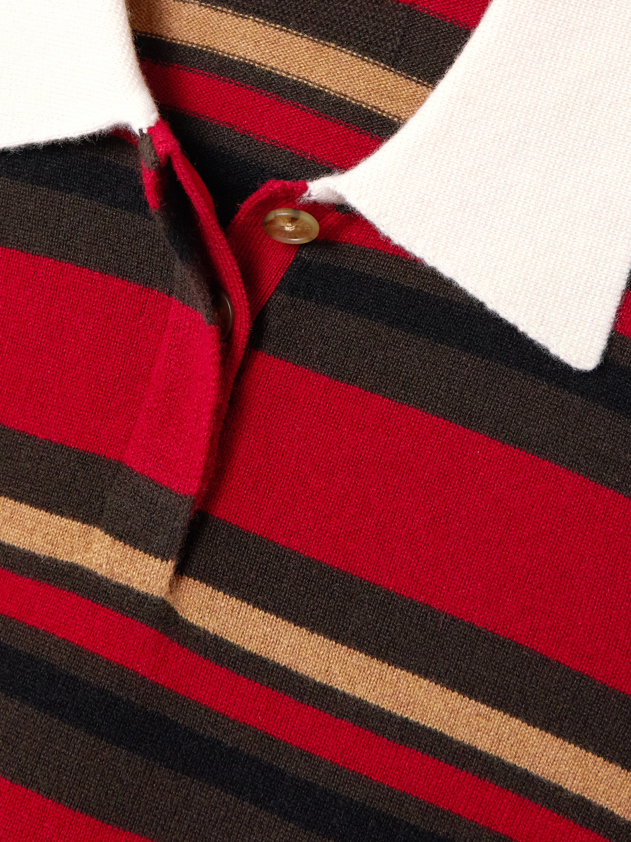 Guest In Residence Cropped Striped Cashmere Polo Shirt In Red