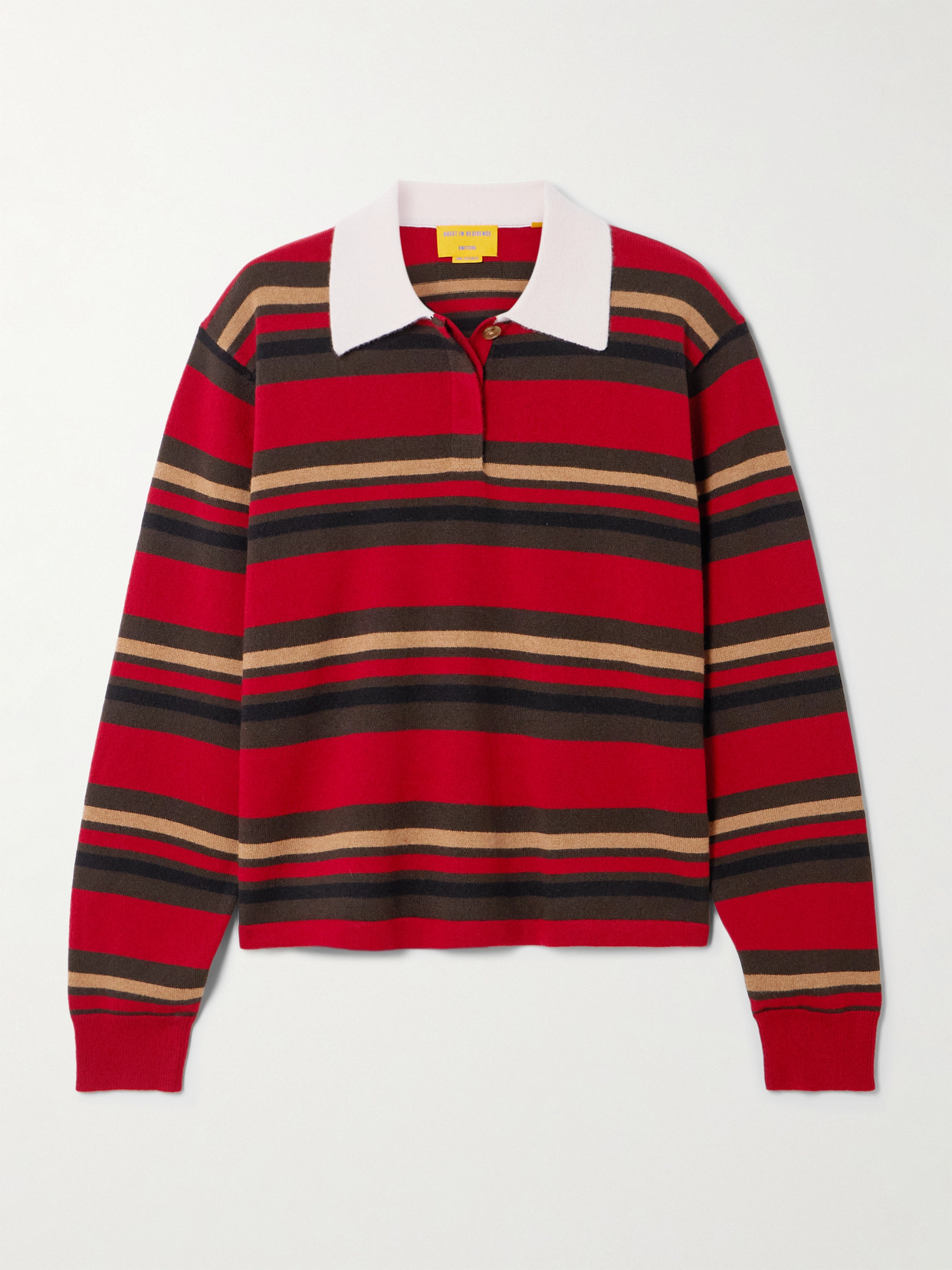 Guest In Residence Cropped Striped Cashmere Polo Shirt In Red