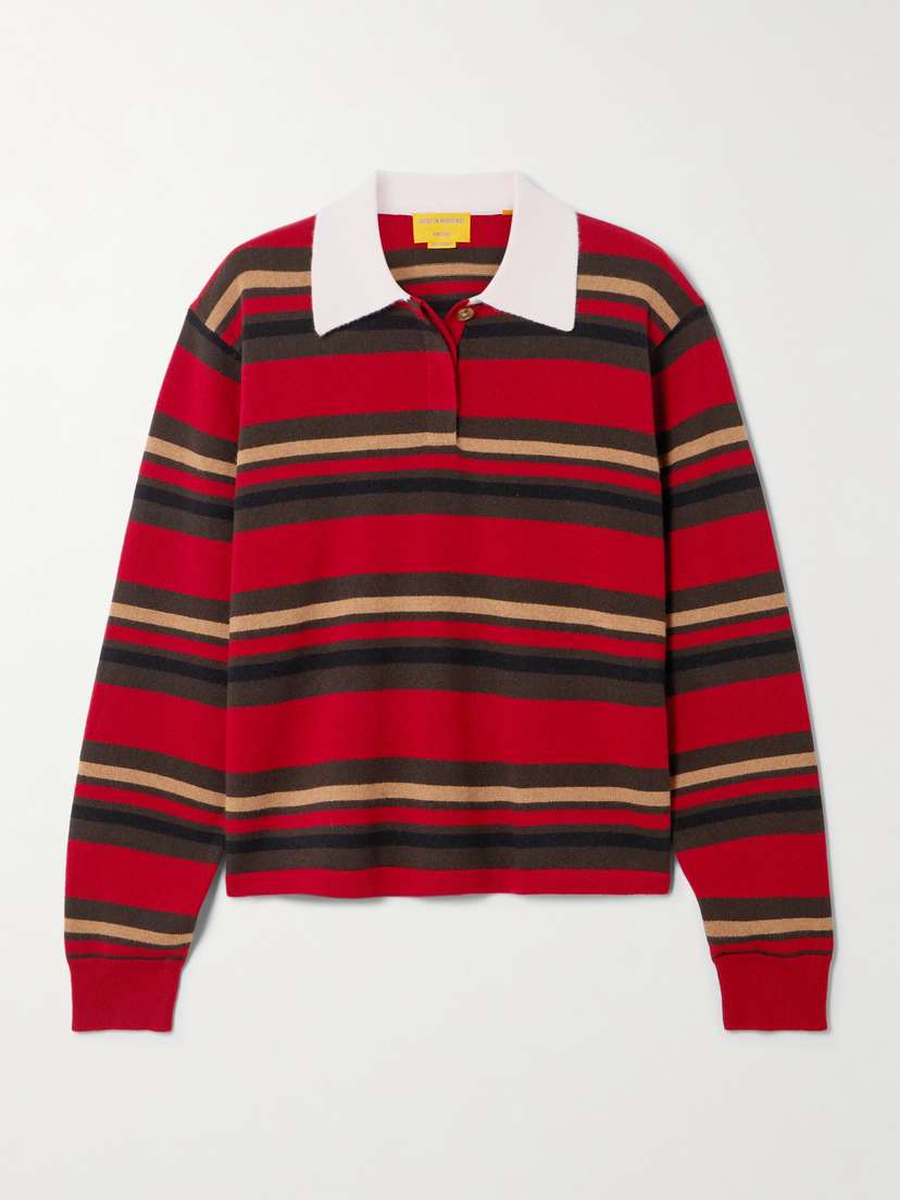 Guest In Residence Cropped Striped Cashmere Polo Shirt