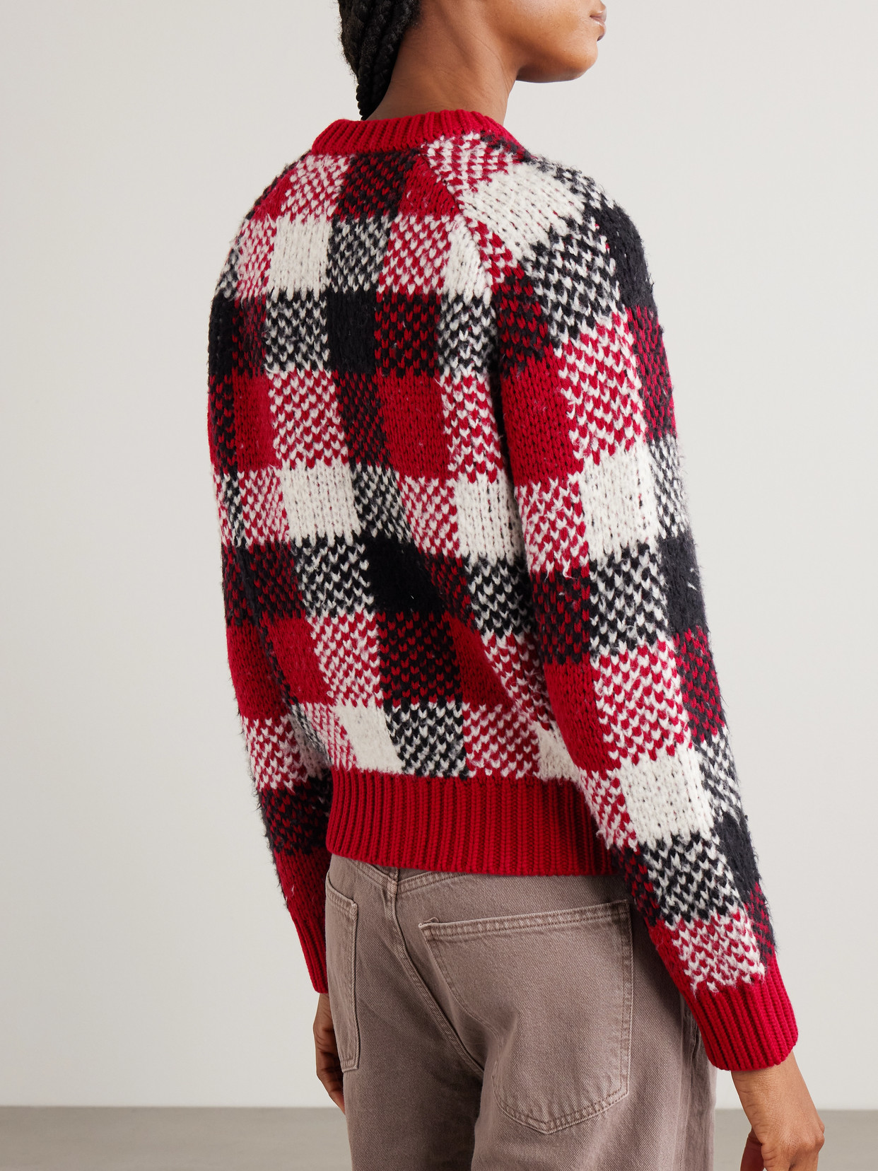 Guest In Residence Checked Wool-blend Cardigan In Red