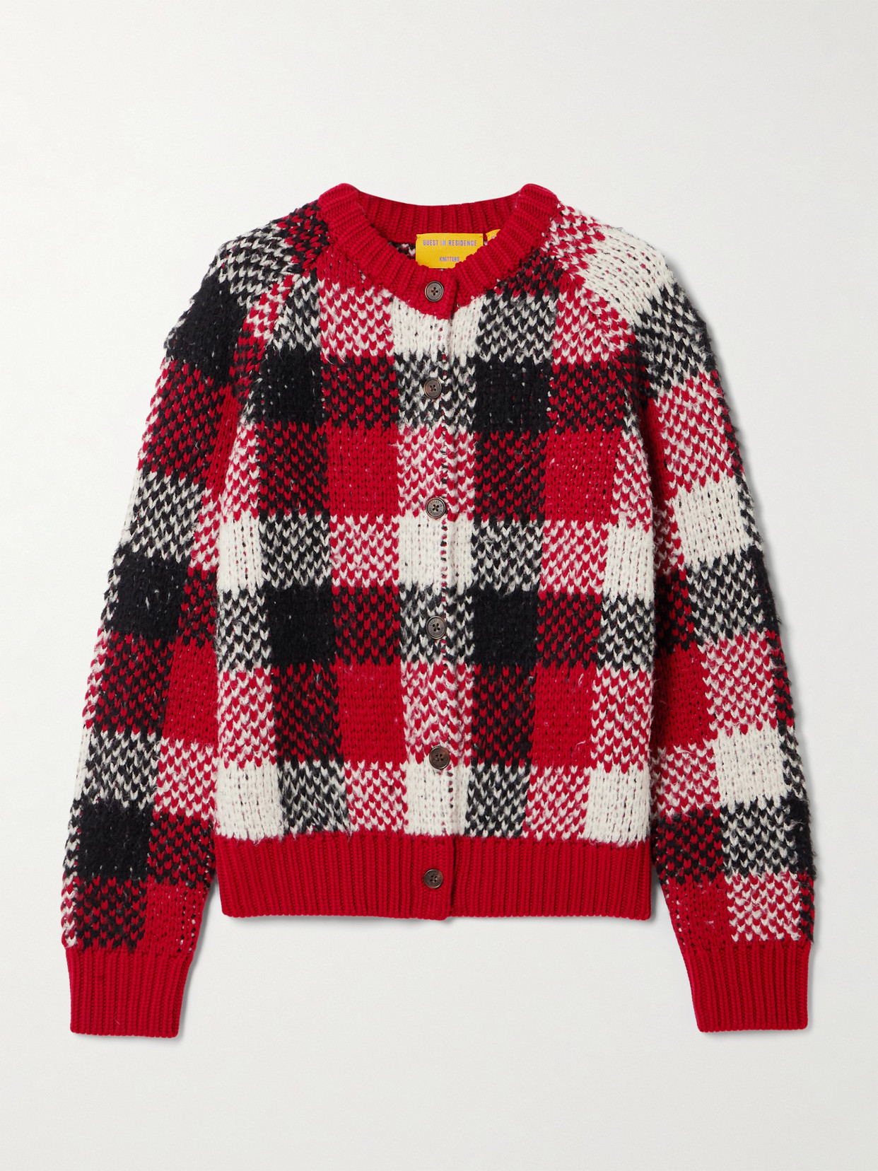 Guest In Residence Checked Wool-blend Cardigan In Red