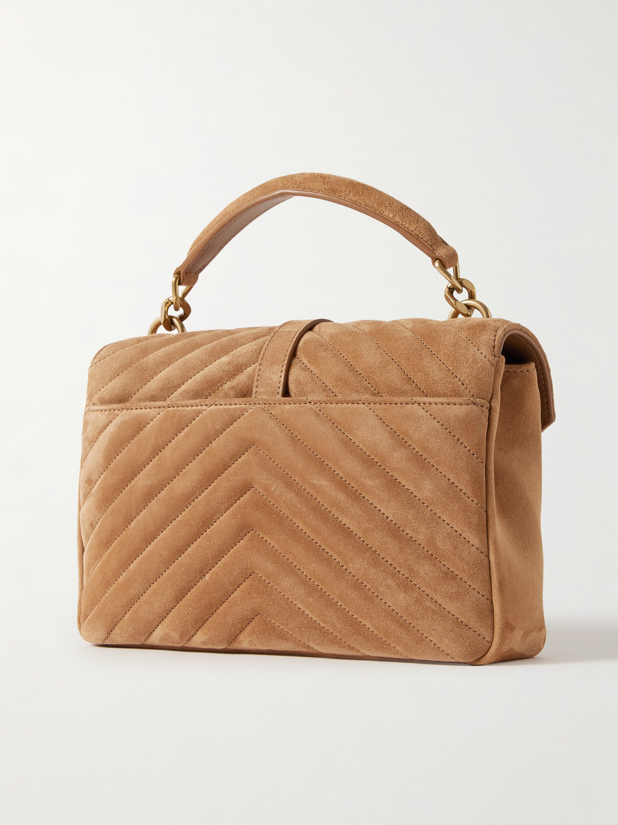 Shop Saint Laurent College Medium Chain Quilted Suede Shoulder Bag