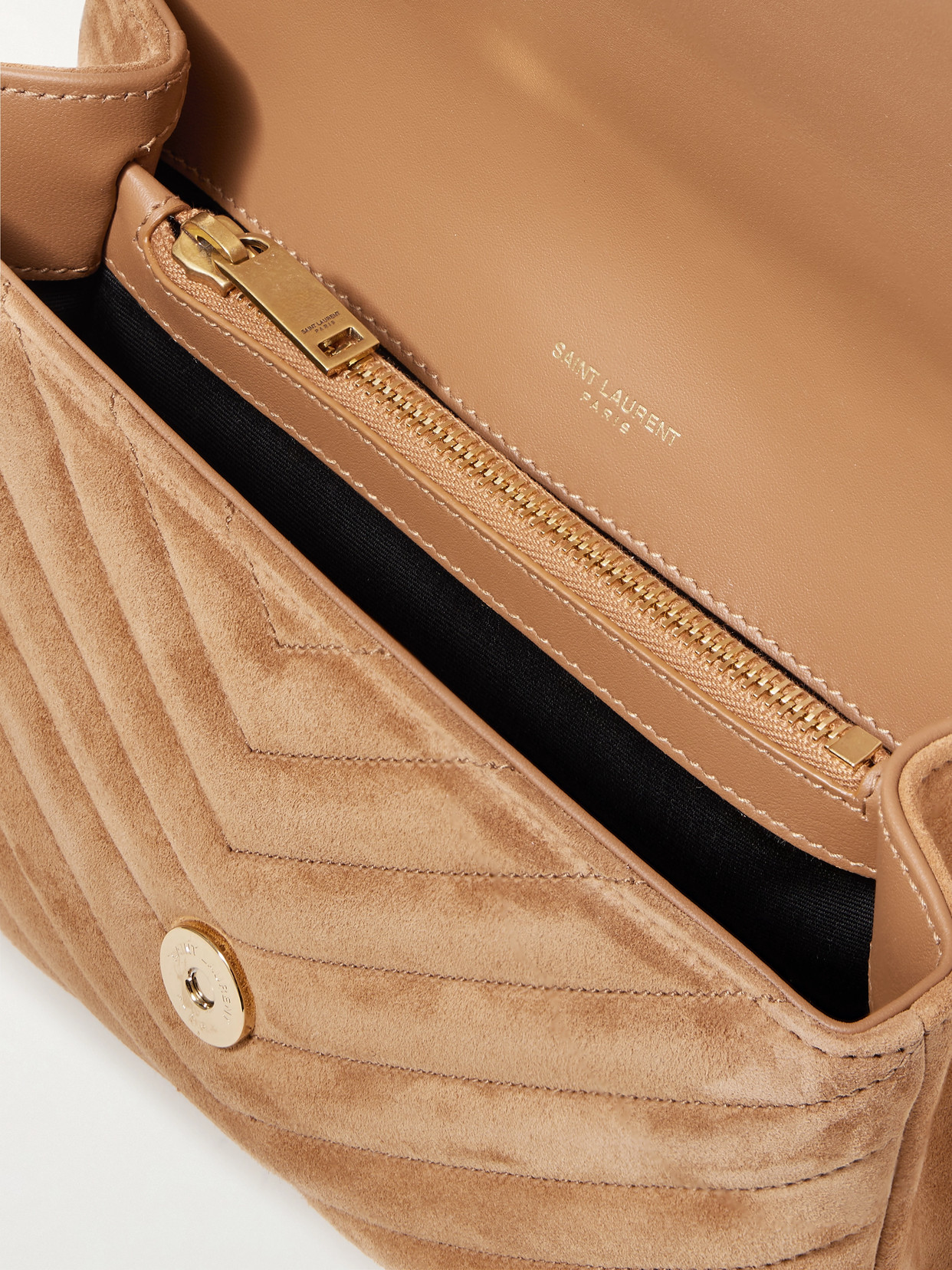 Shop Saint Laurent College Medium Chain Quilted Suede Shoulder Bag