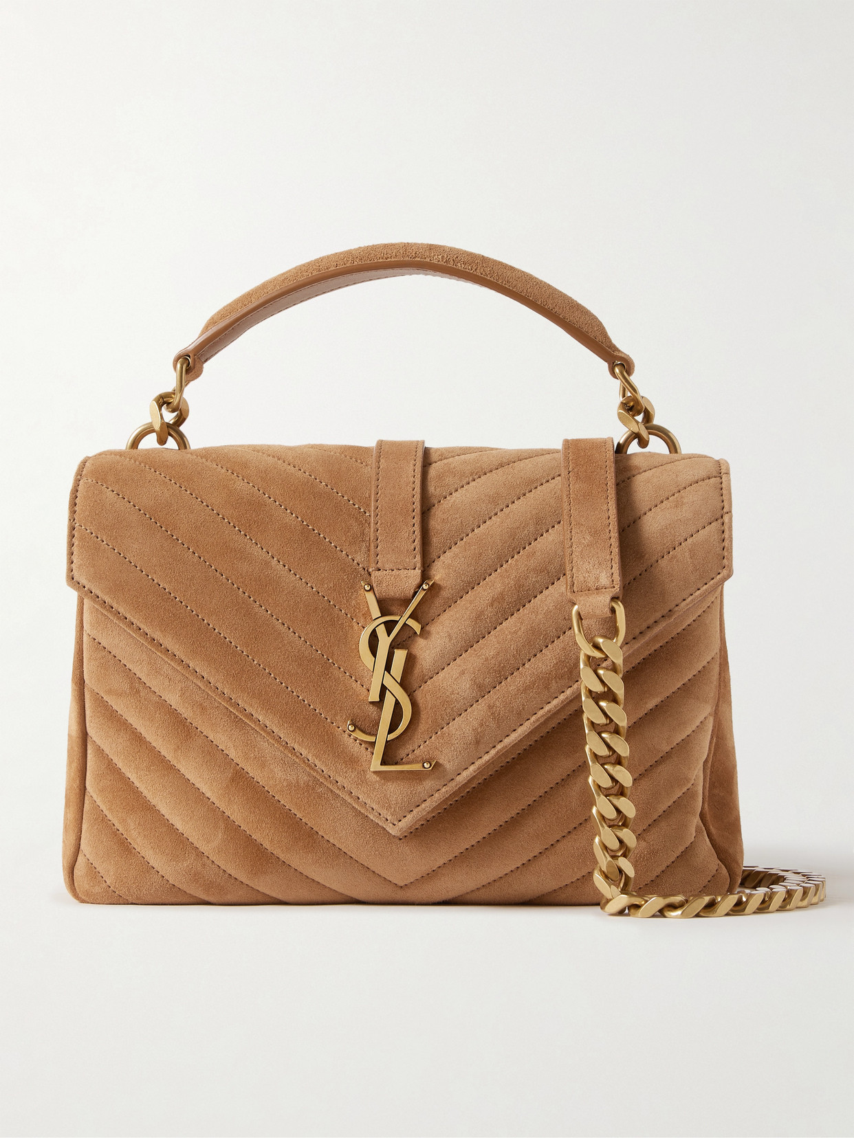 Saint Laurent College Medium Chain Quilted Suede Shoulder Bag