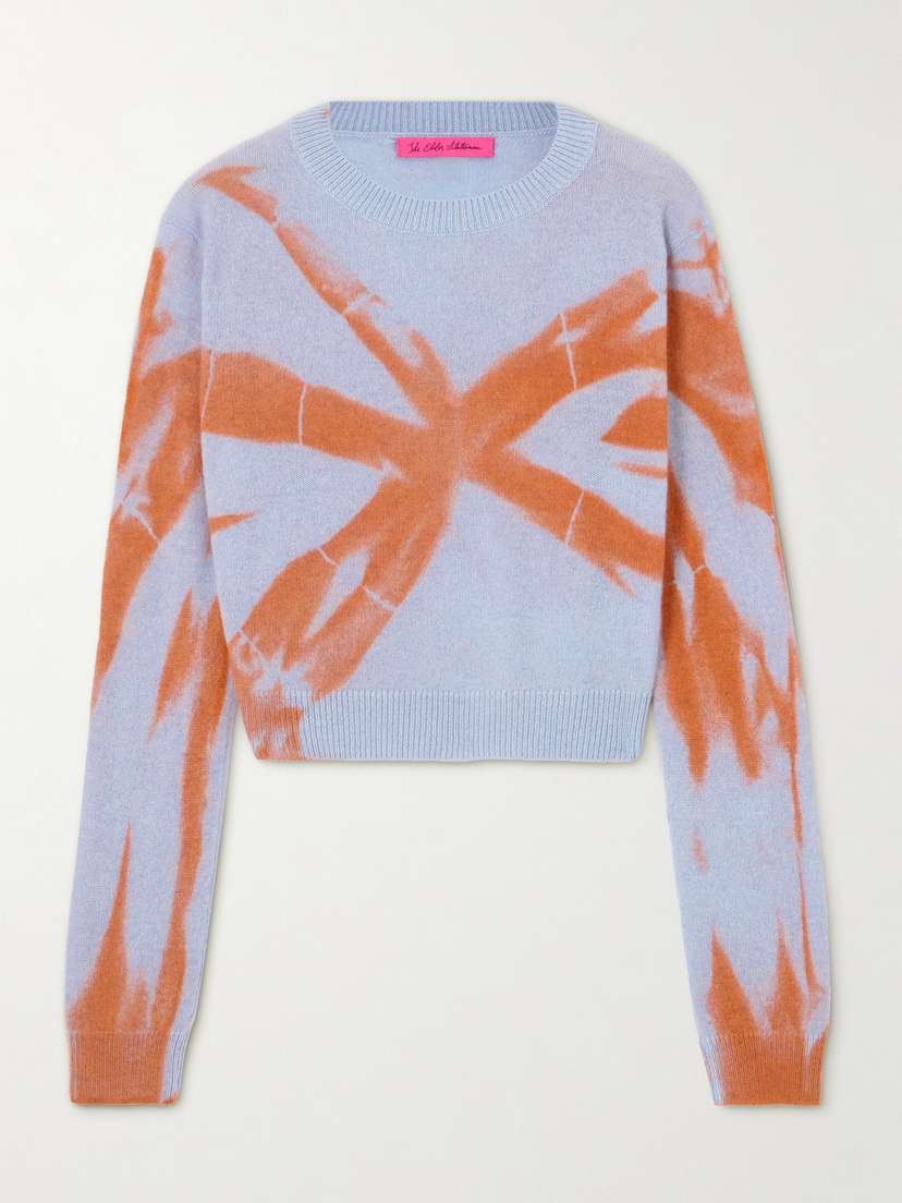 The Elder Statesman Mythic Cropped Tie-dyed Tranquility Cashmere Sweater