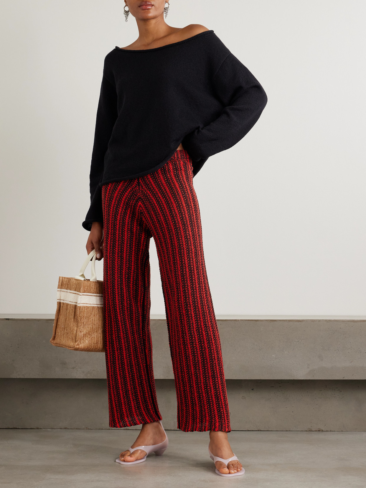 The Elder Statesman Nora Lite Open-knit Cotton Wide-leg Pants