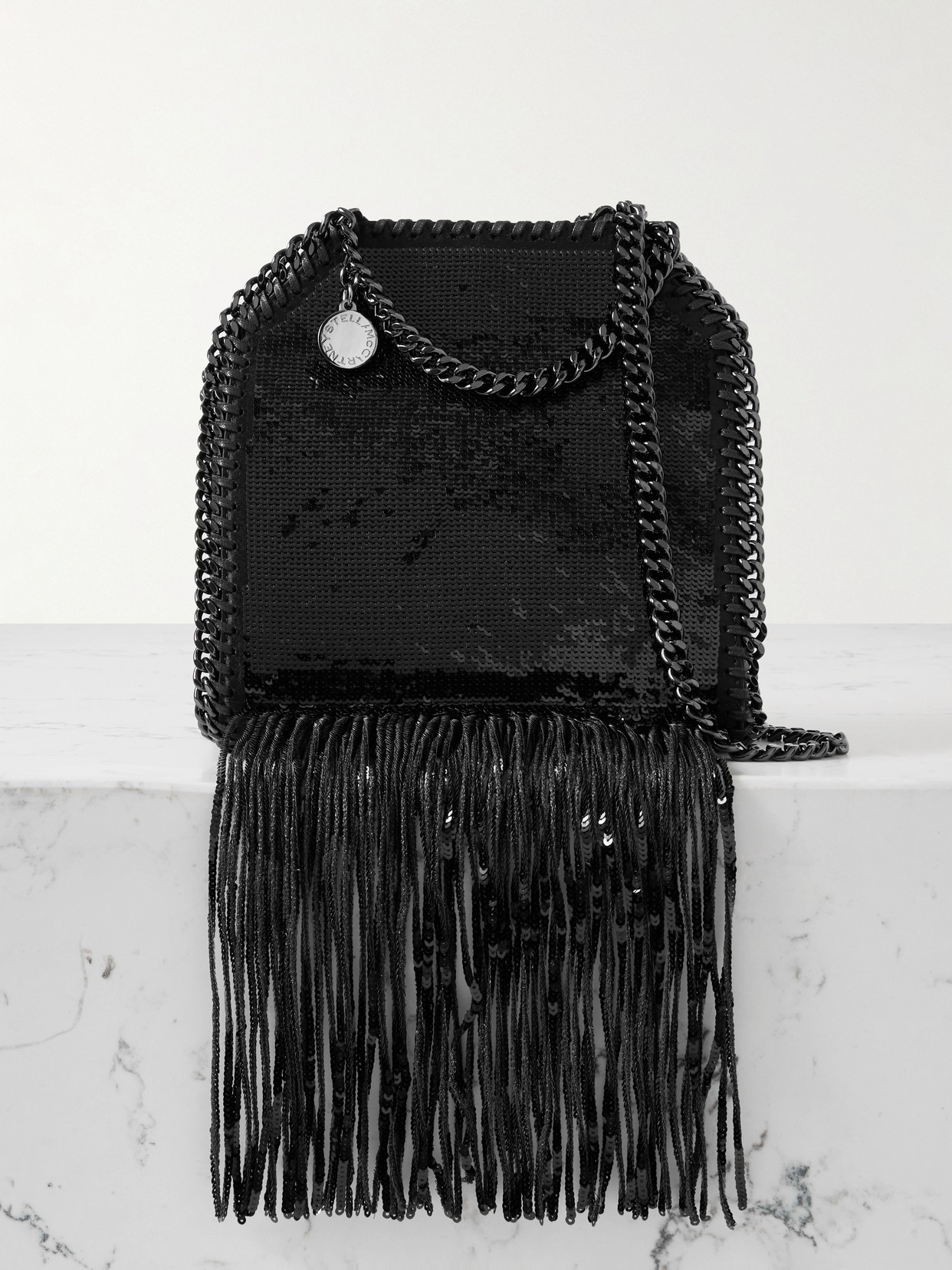 Stella Mccartney Falabella Tiny Fringed Sequined Canvas Shoulder Bag