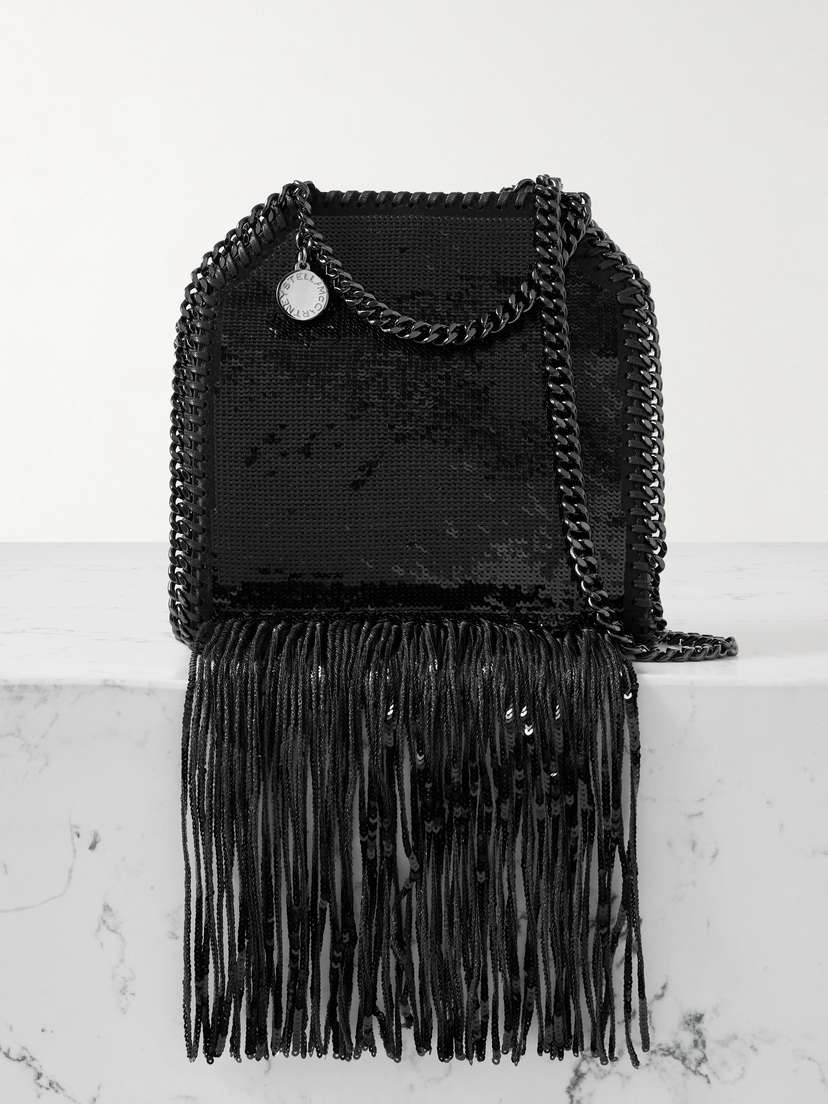 Stella McCartney Falabella Tiny Fringed Sequined Canvas Shoulder Bag