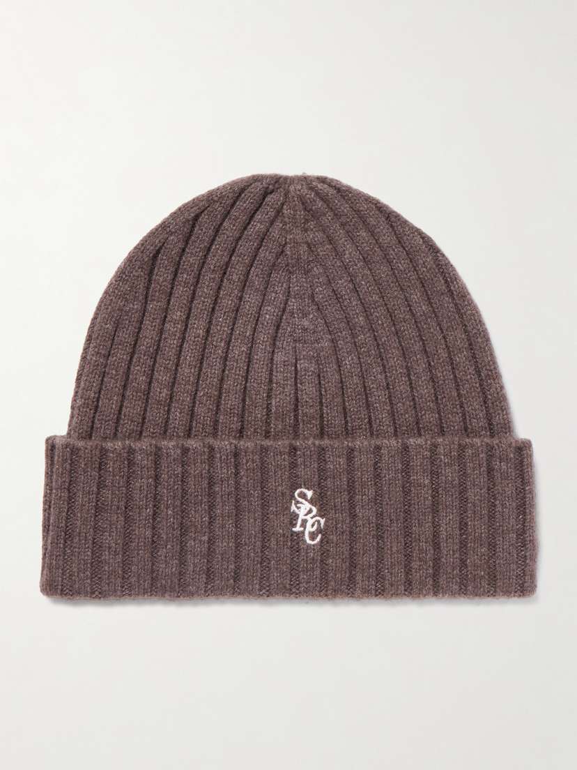 Sporty & Rich Embroidered Ribbed Cashmere And Wool-blend Beanie