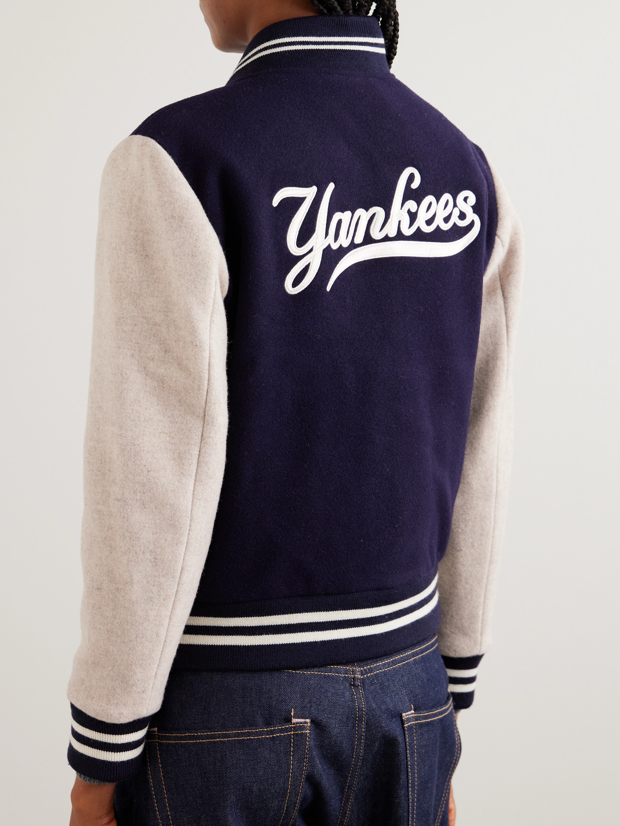 + '47 And New York Yankees Leather-Trimmed Embroidered Wool-Felt Bomber Jacket