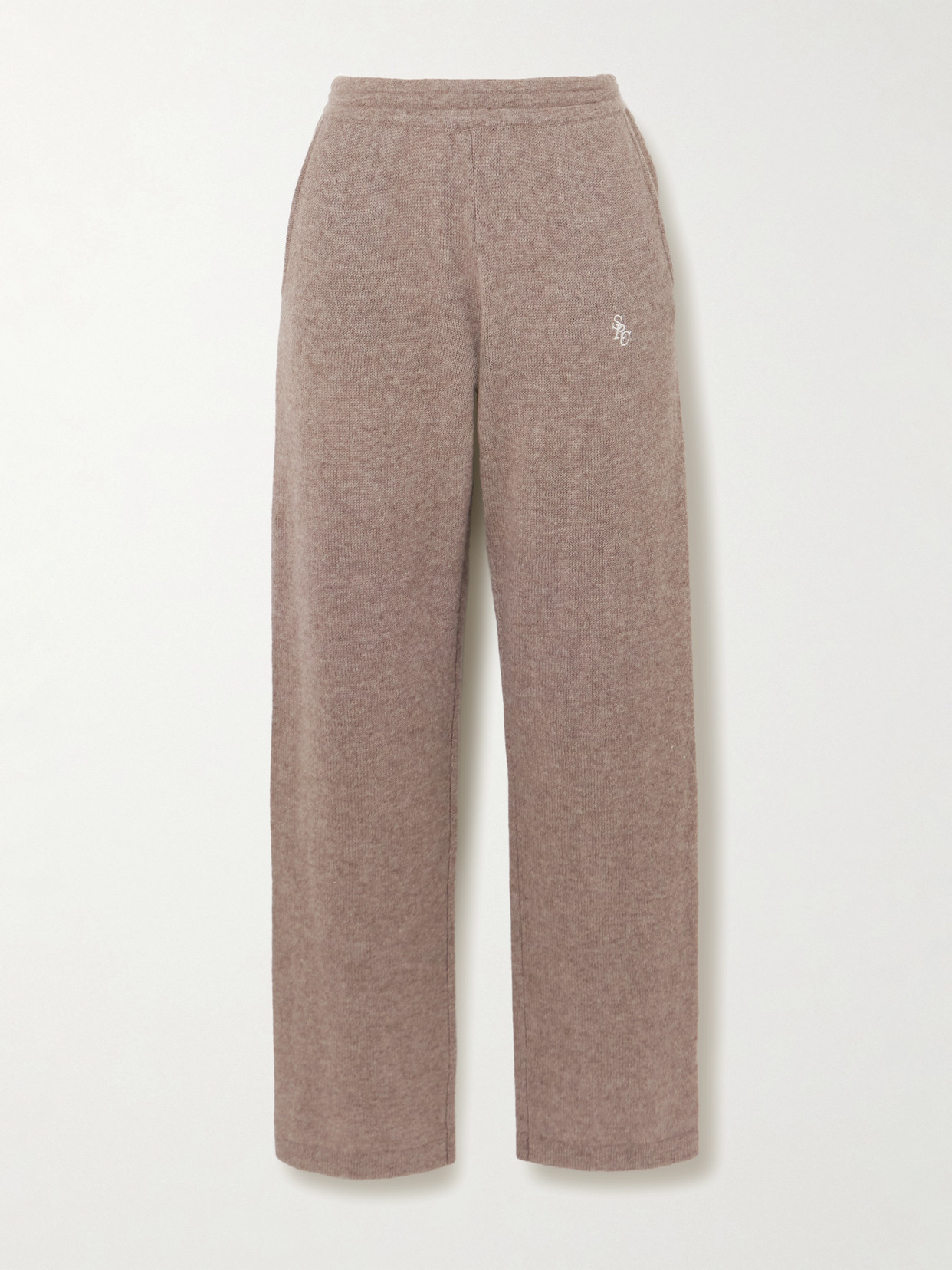 Sporty And Rich Src Embroidered Cashmere And Wool-blend Pants In Brown
