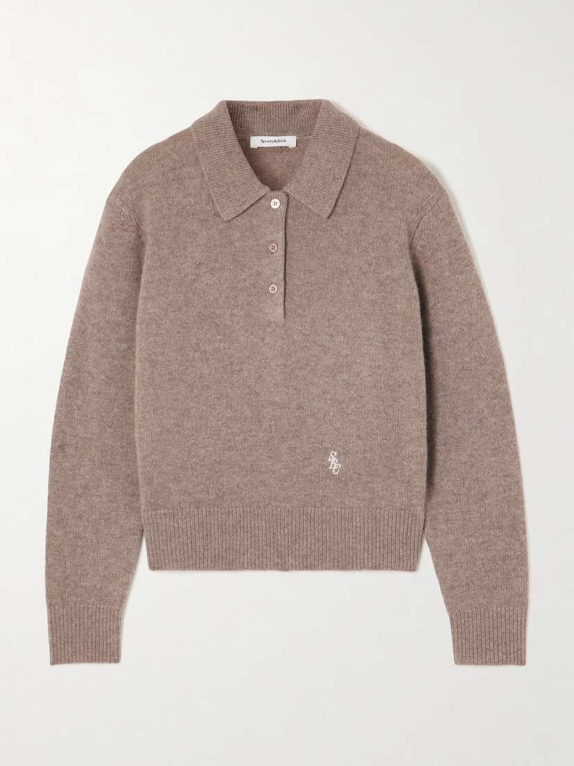 Sporty & Rich Src Embroidered Cashmere And Wool-blend Polo Sweater