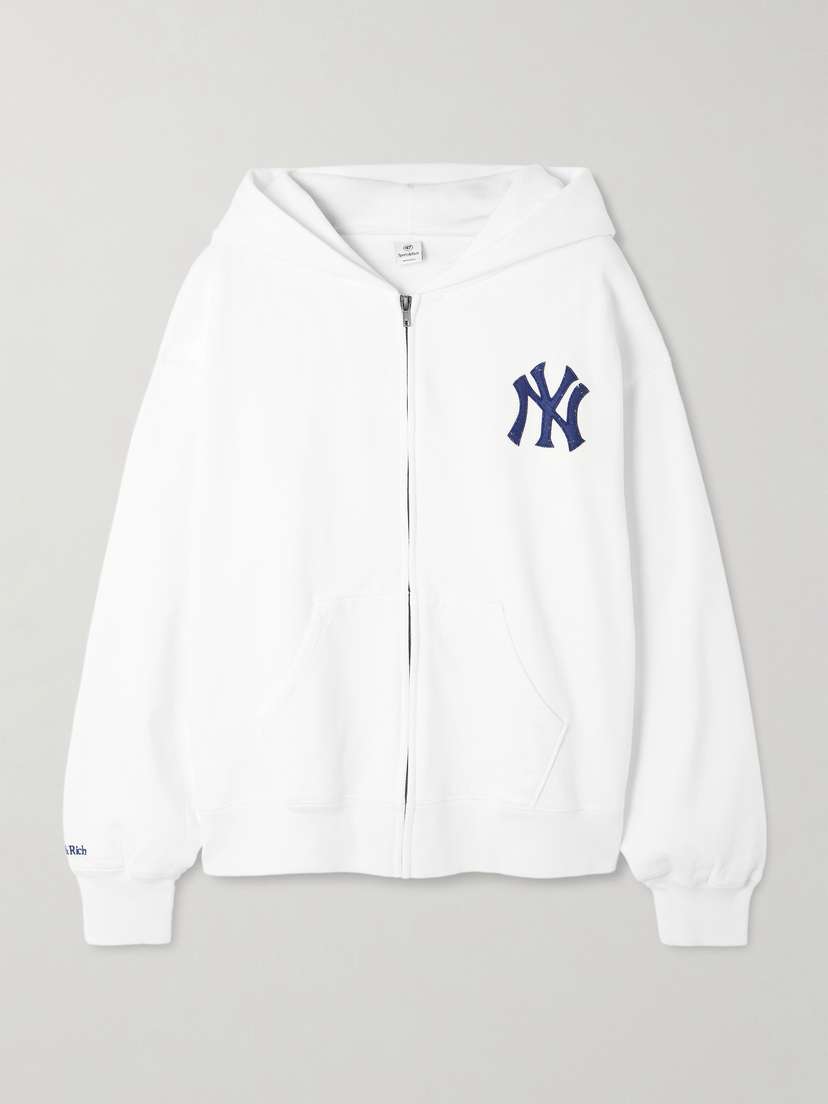 Sporty & Rich + '47 And New York Yankees Appliquéd Cotton-jersey Hoodie
