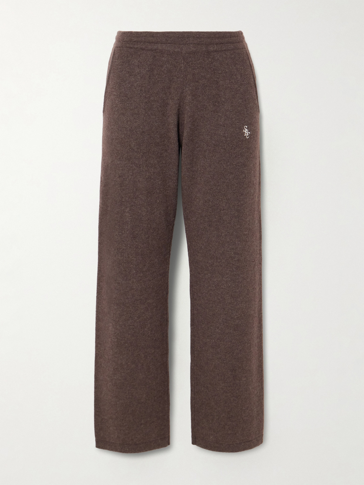Sporty And Rich Src Embroidered Cashmere And Wool-blend Pants In Brown
