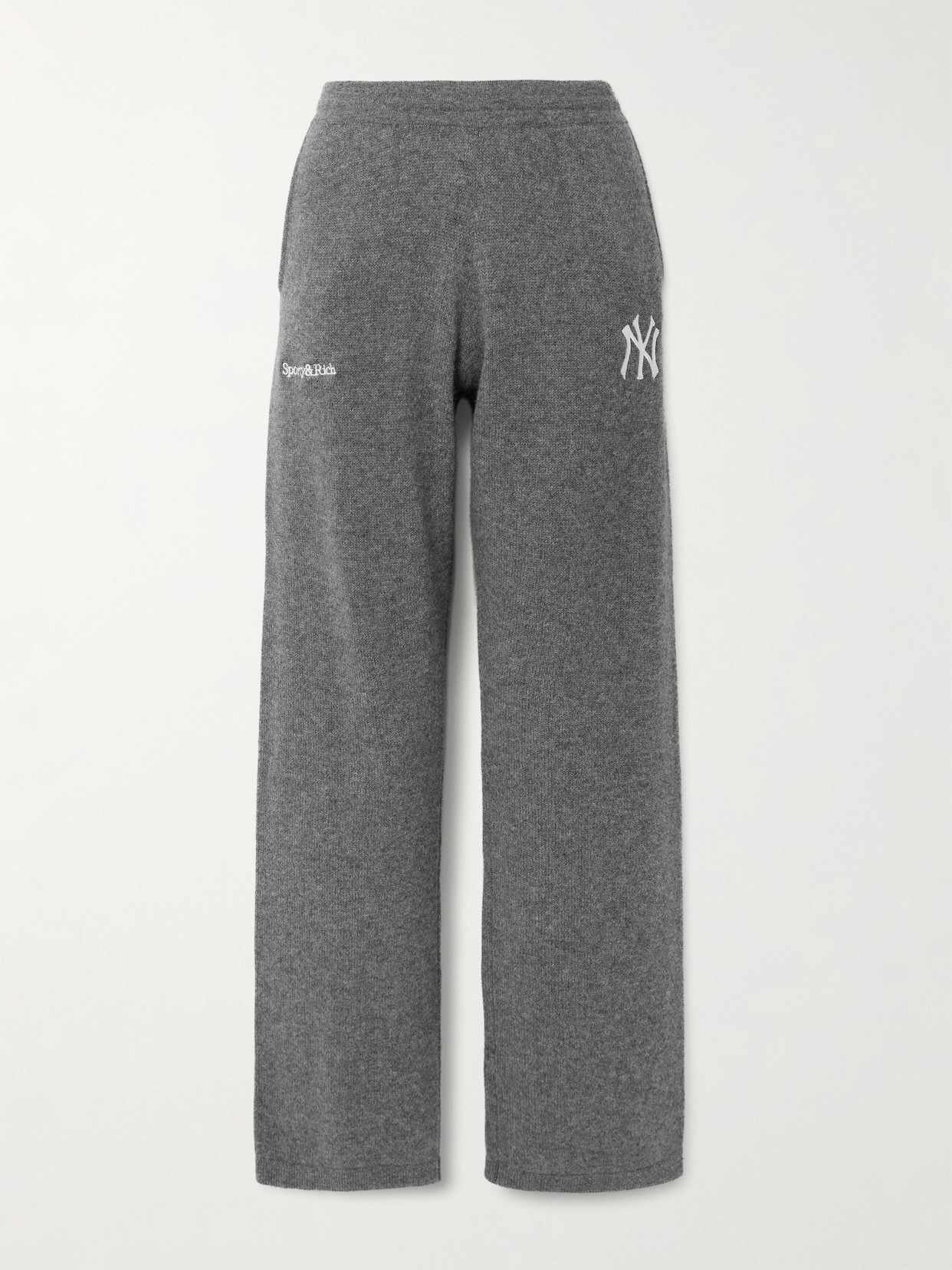 Sporty And Rich + '47 And New York Yankees Embroidered Cashmere And Wool-blend Track Pants In Gray
