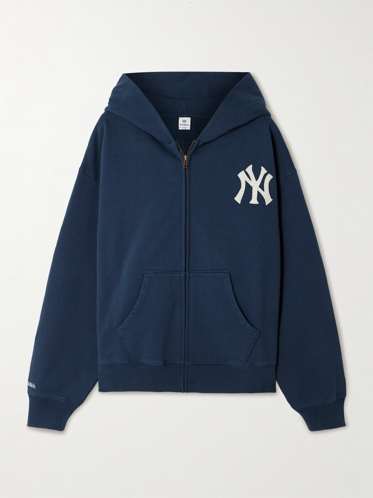 Sporty And Rich + New York Yankees Serif Cotton-jersey Zip-up Hoodie In Blue