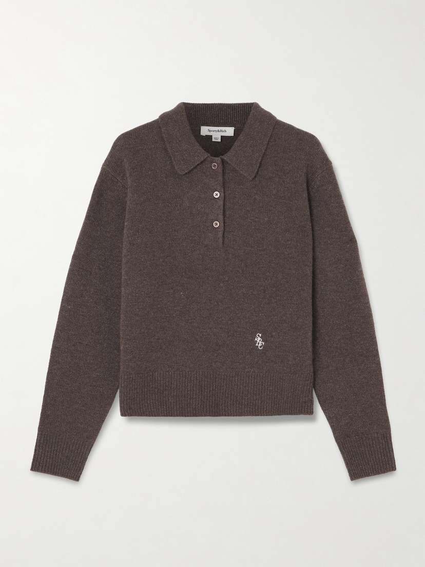 Sporty & Rich Src Embroidered Cashmere And Wool-blend Polo Sweater