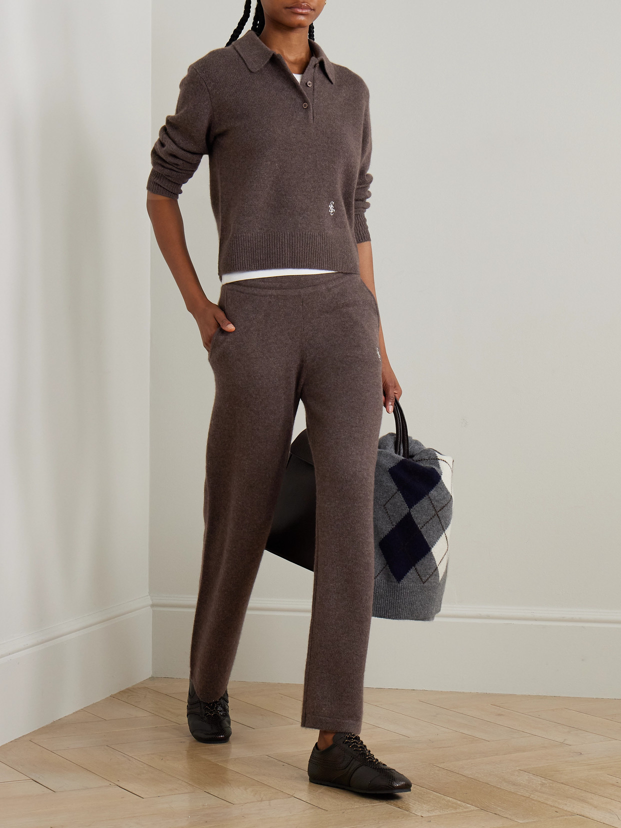 Src Embroidered Cashmere And Wool-Blend Polo Sweater