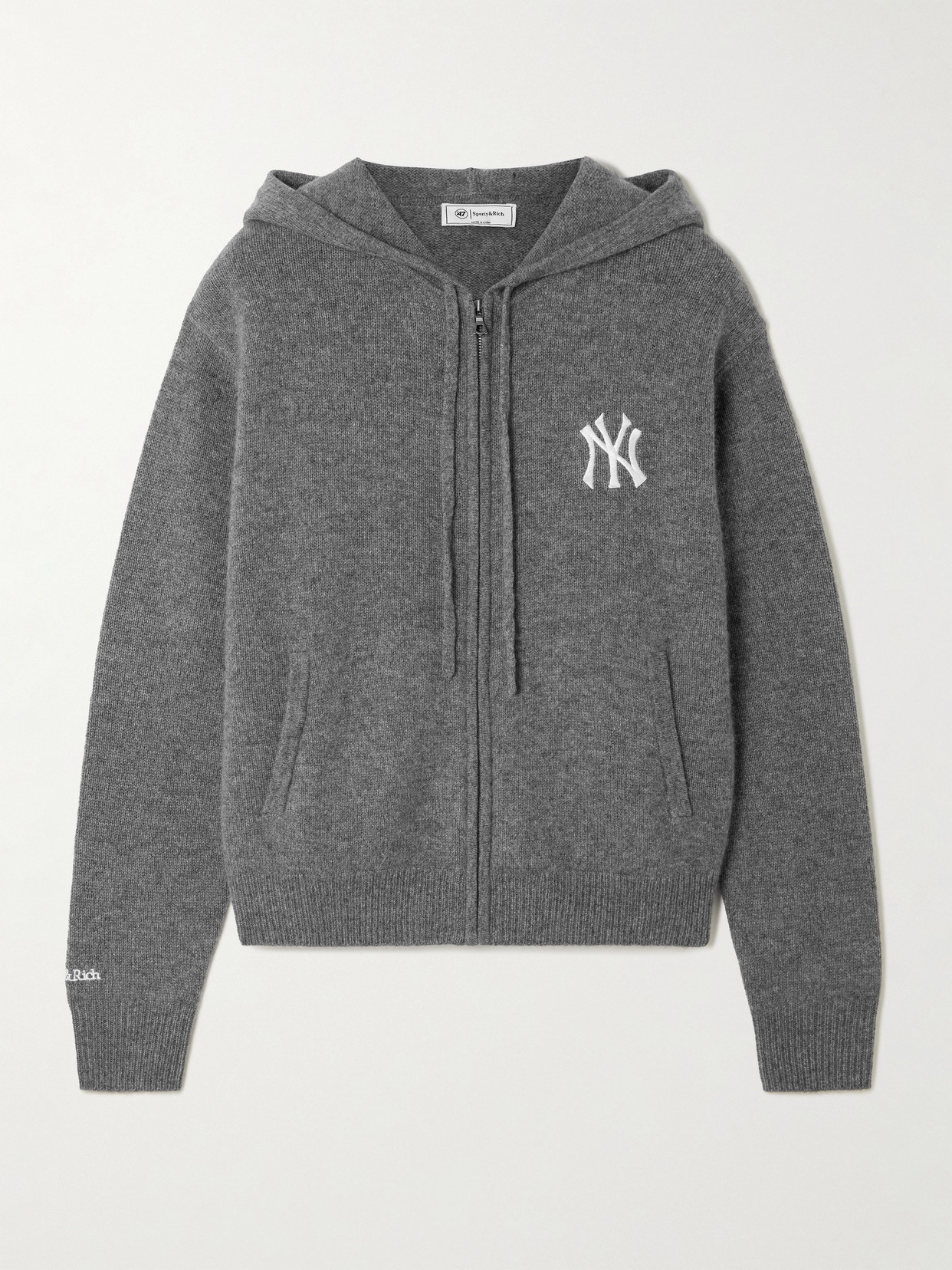 Sporty And Rich + '47 And New York Yankees Embroidered Cashmere And Wool-blend Hoodie In Gray