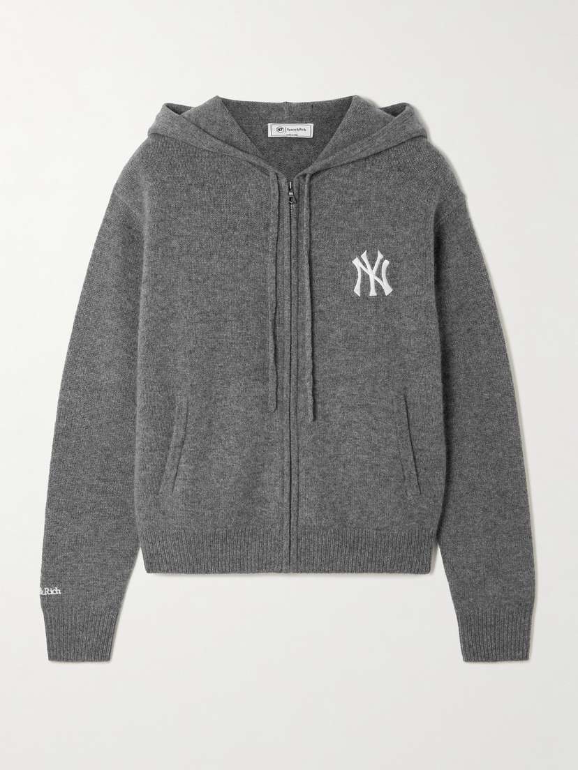 Sporty & Rich + '47 And New York Yankees Embroidered Cashmere And Wool-blend Hoodie