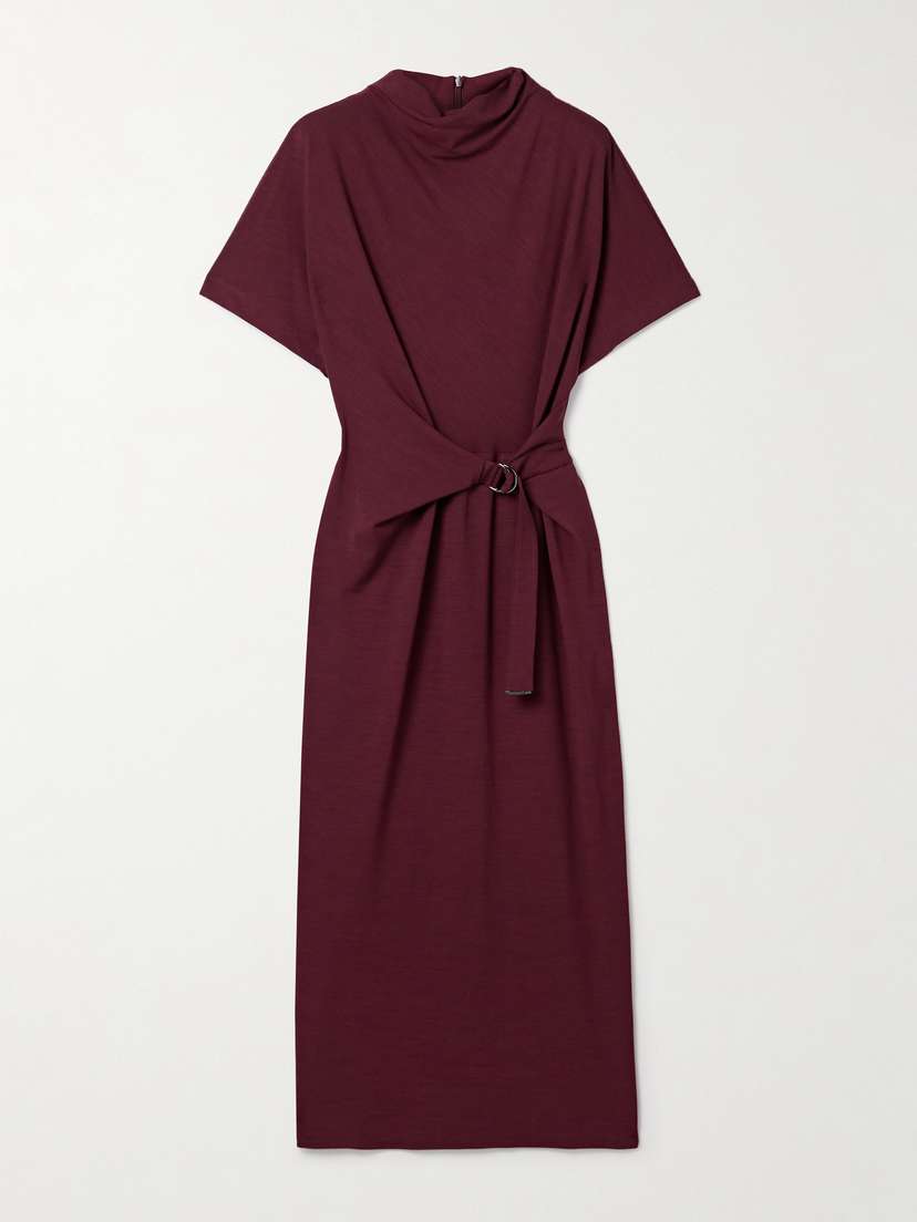 Brunello Cucinelli Belted Draped Jersey Midi Dress