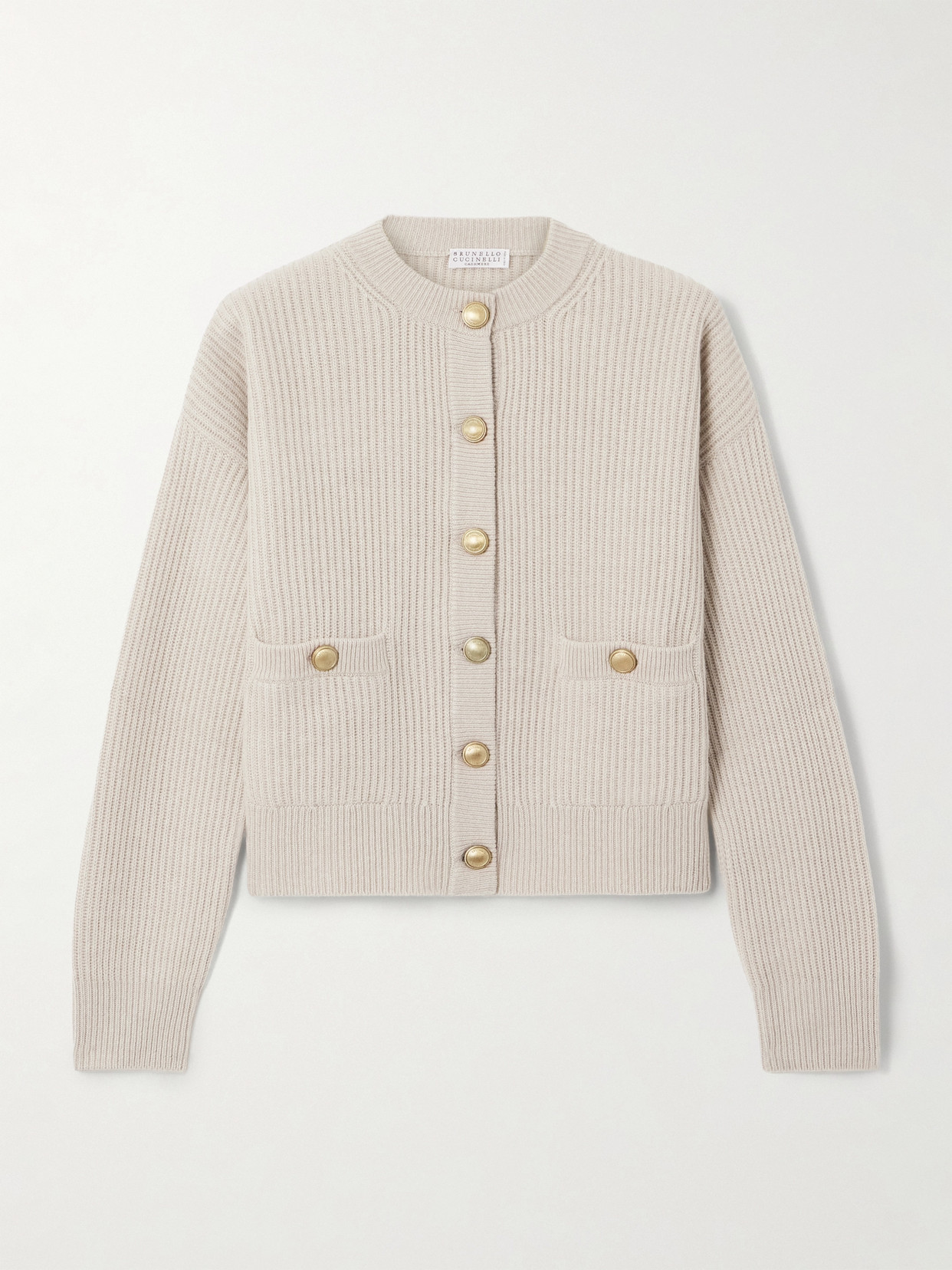 Brunello Cucinelli Ribbed Wool, Cashmere And Silk-blend Cardigan In Neutral