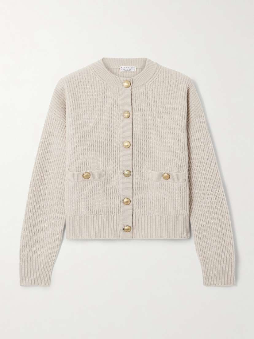 Brunello Cucinelli Ribbed Wool, Cashmere And Silk-blend Cardigan