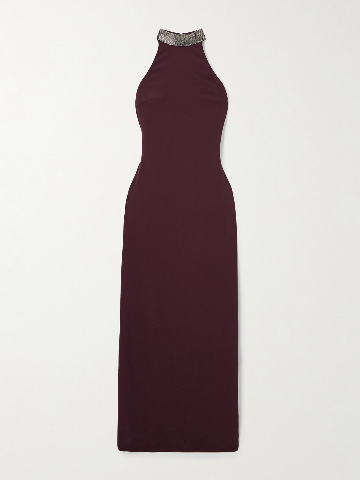 Brunello Cucinelli - Bead-embellished Crepe Halterneck Maxi Dress - Burgundy