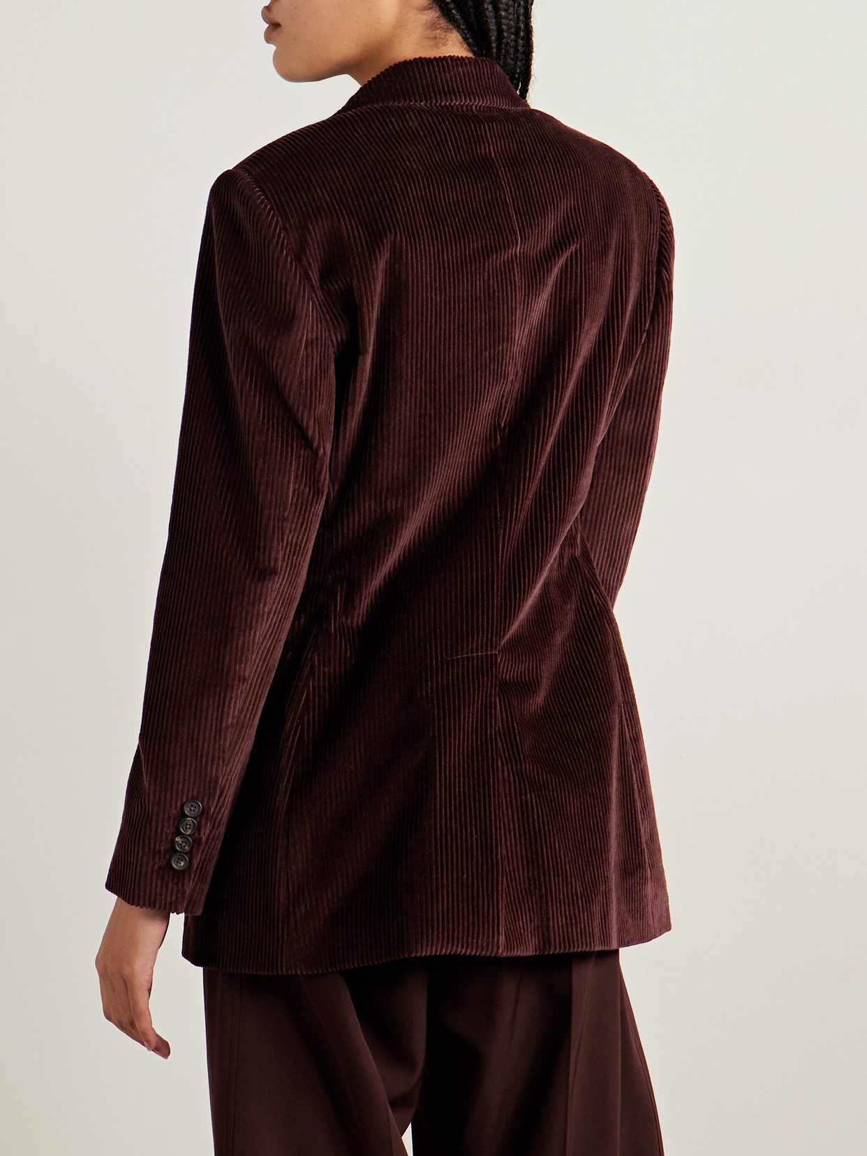 Brunello Cucinelli Oversized Double-breasted Cotton-corduroy Blazer In Burgundy