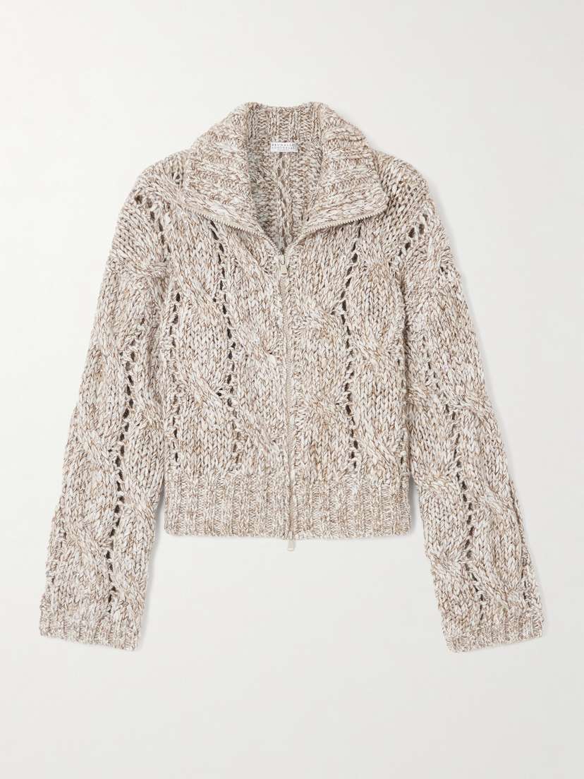 Brunello Cucinelli Sequin-embellished Cable-knit Wool Cardigan