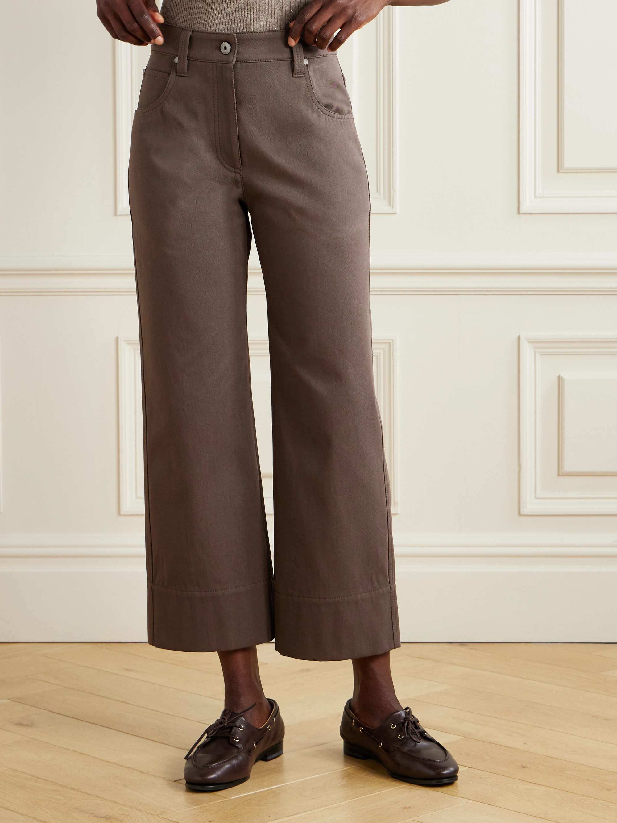 Brunello Cucinelli Cropped bead-embellished straight-leg jeans