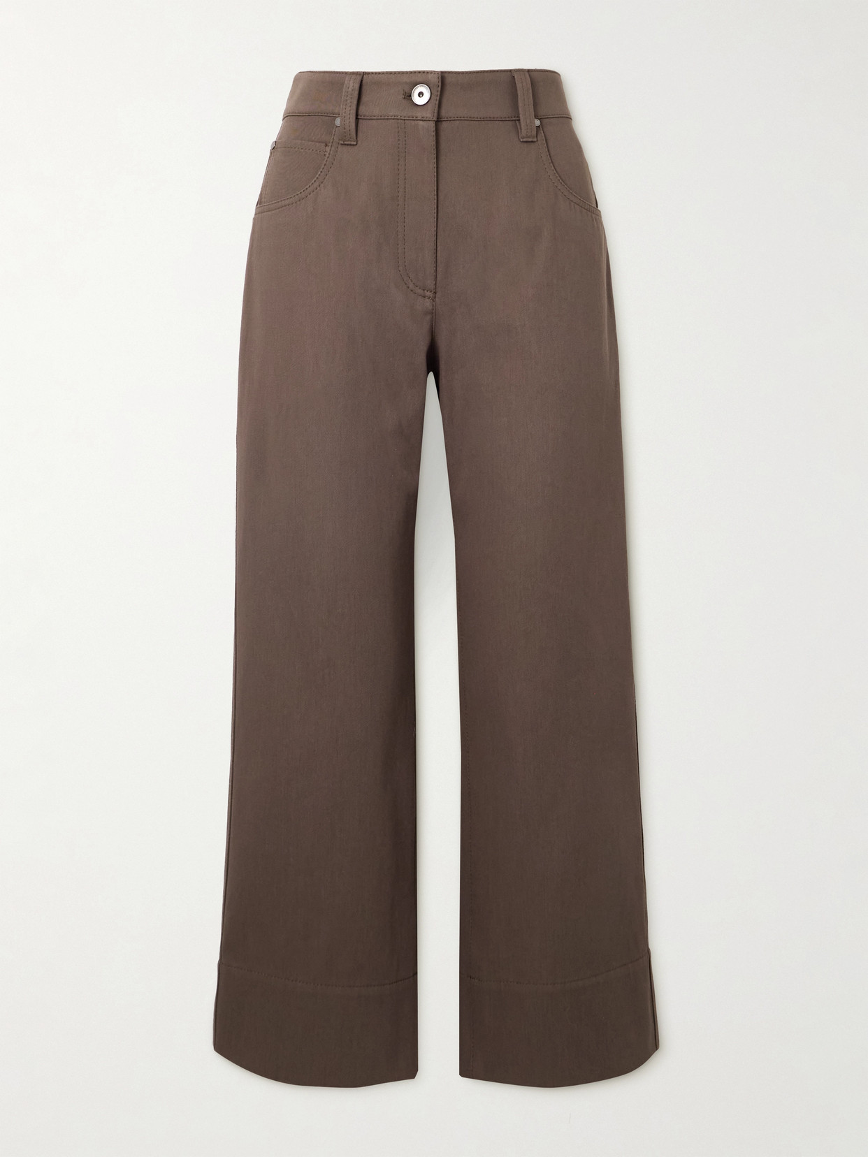 Brunello Cucinelli Cropped Bead-embellished Straight-leg Jeans In Brown