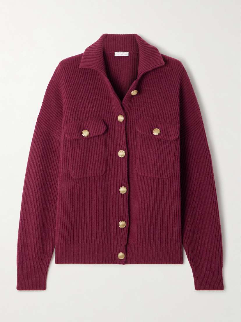 Brunello Cucinelli Ribbed Wool, Cashmere And Silk-blend Cardigan