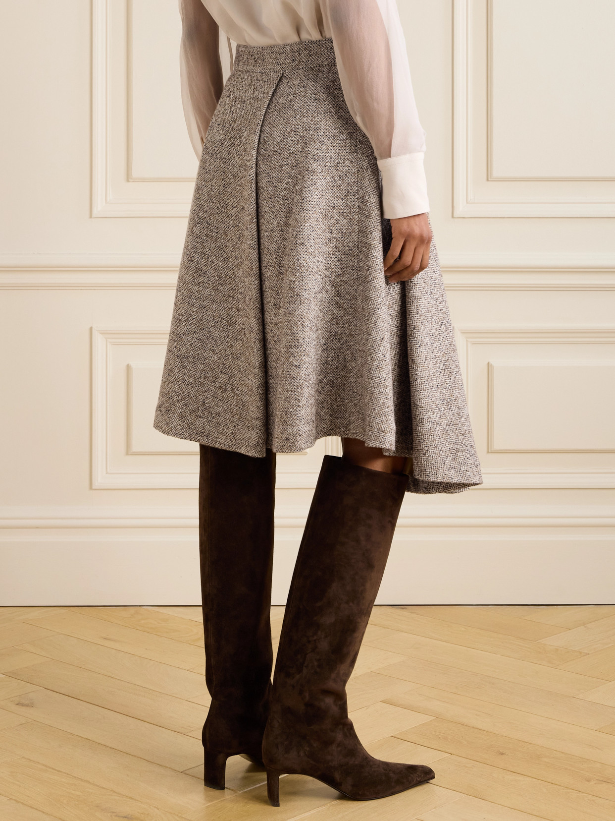Brunello Cucinelli Belted Asymmetric Pleated Bead-embellished Wool-blend Wrap Skirt