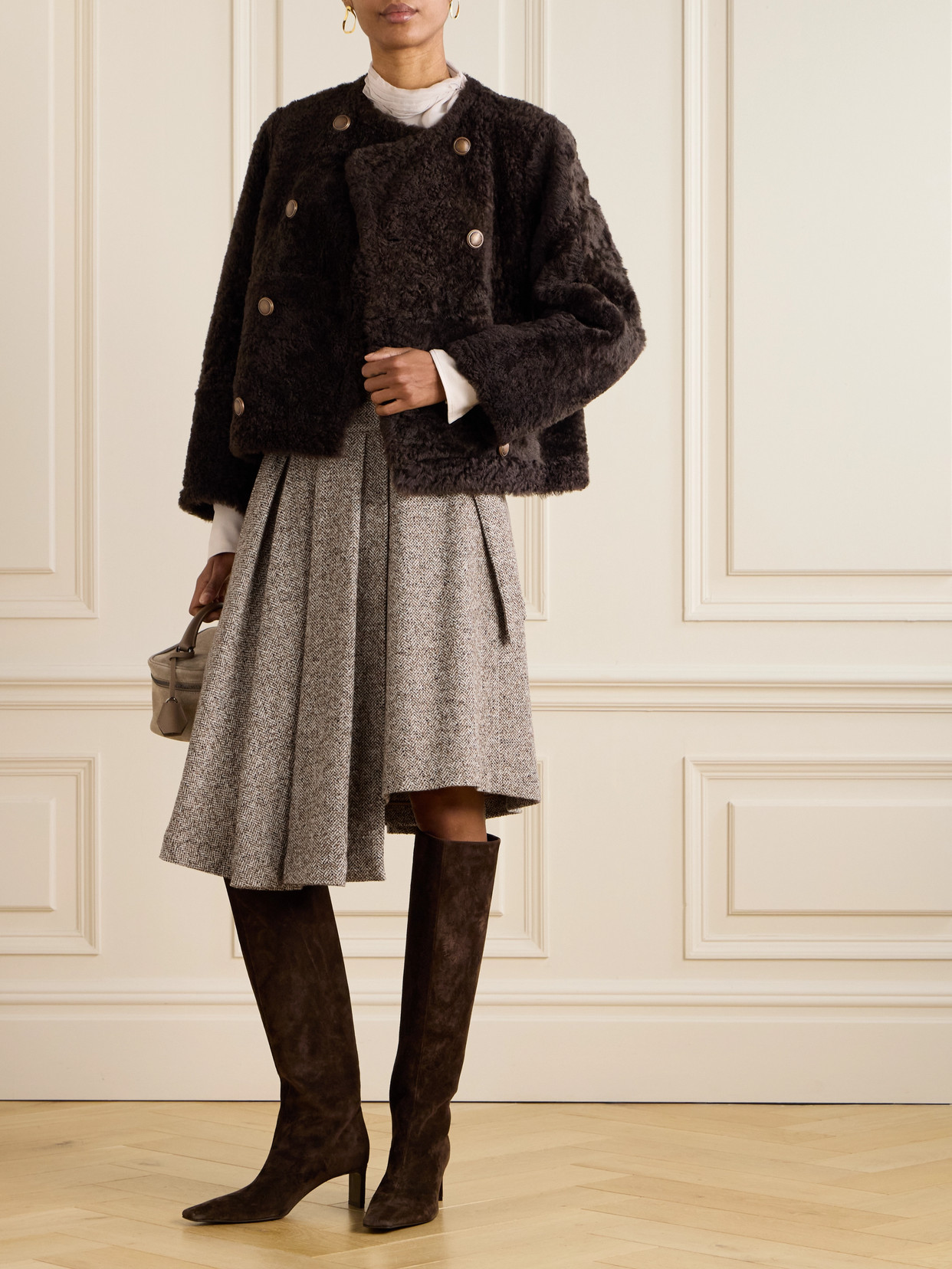 Brunello Cucinelli Belted Asymmetric Pleated Bead-embellished Wool-blend Wrap Skirt