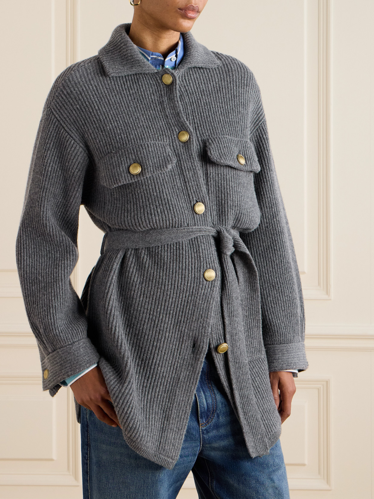 Brunello Cucinelli English Ribbed Cardigan Sweaters And Cardigans Gray In Gray