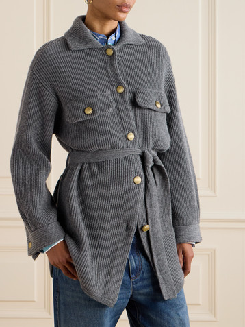 Brunello Cucinelli Belted ribbed-knit cardigan