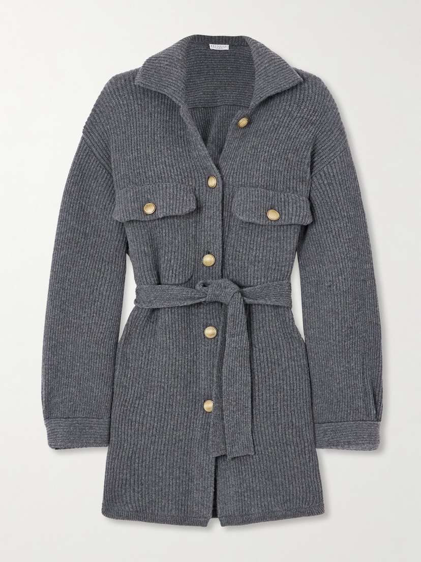 Brunello Cucinelli Belted Ribbed-knit Cardigan