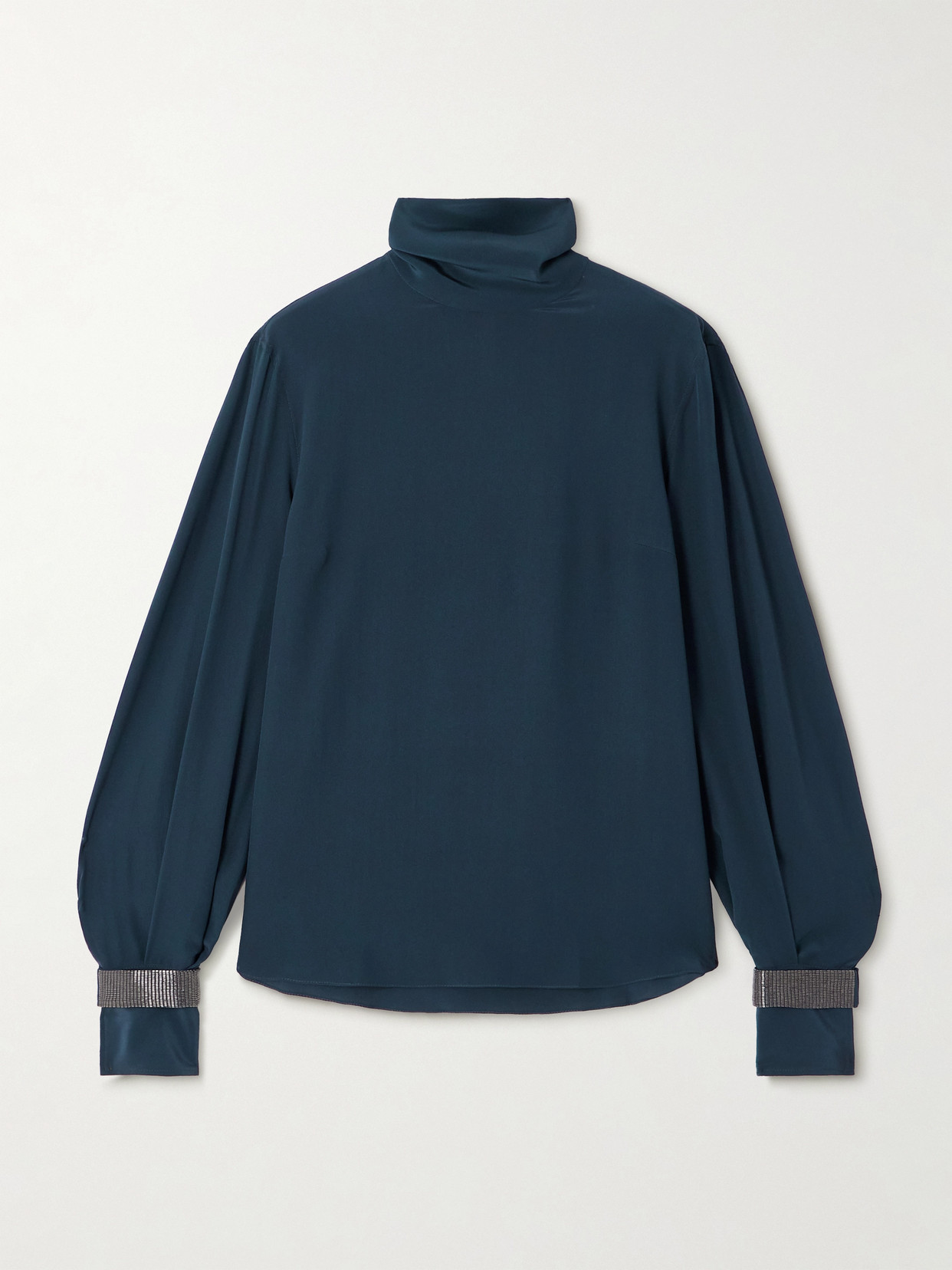 Brunello Cucinelli Bead-embellished Silk Crepe De Chine Turtleneck Blouse